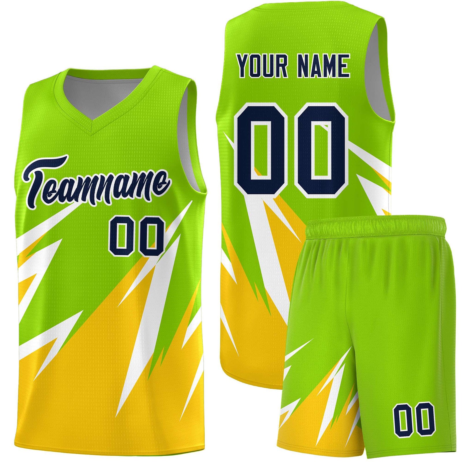Custom Neon Green Abstract Mountain Pattern Sports Uniform Basketball Jersey