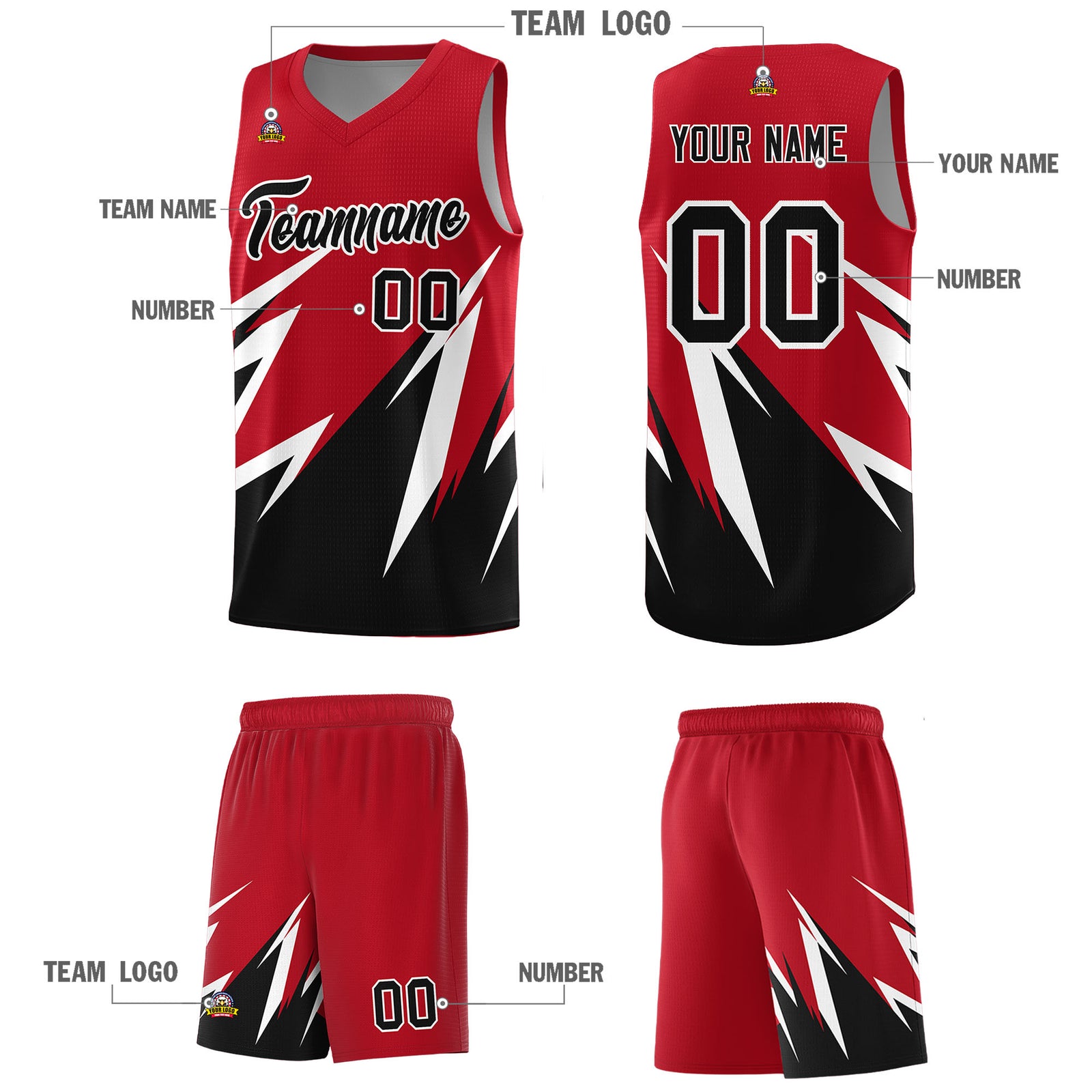 Custom Red Abstract Mountain Pattern Sports Uniform Basketball Jersey