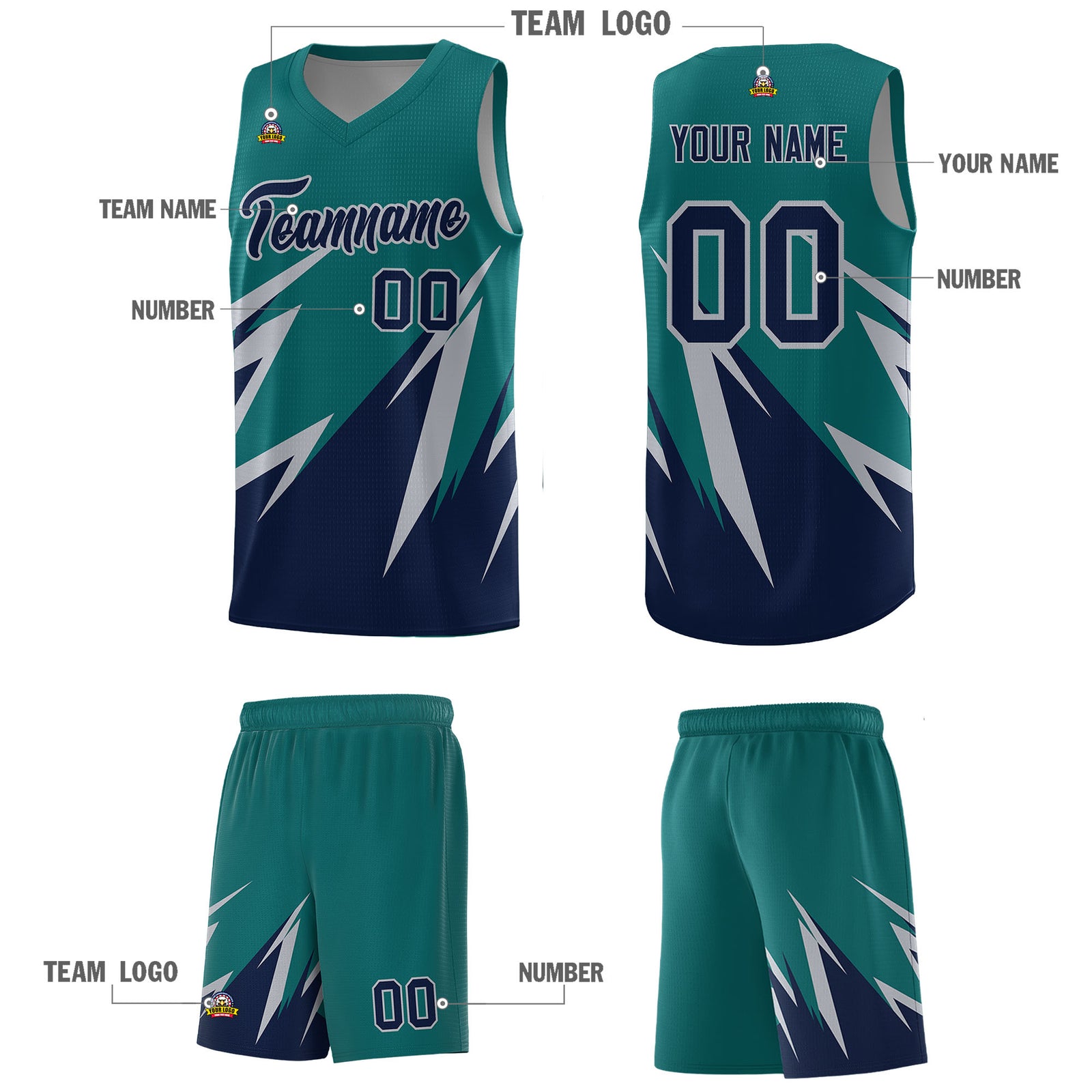 Custom Teal Abstract Mountain Pattern Sports Uniform Basketball Jersey