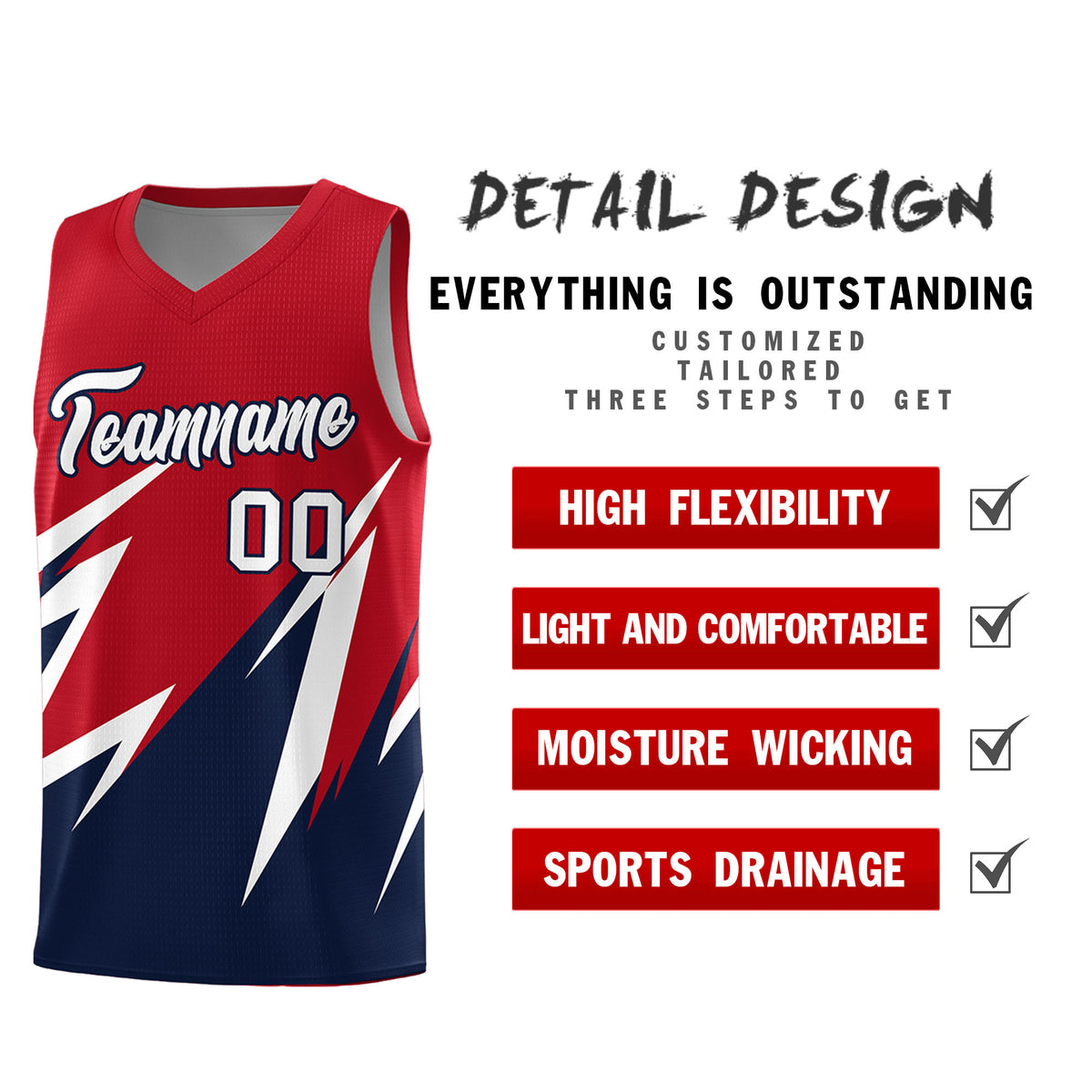 Custom Red Abstract Mountain Pattern Sports Uniform Basketball Jersey