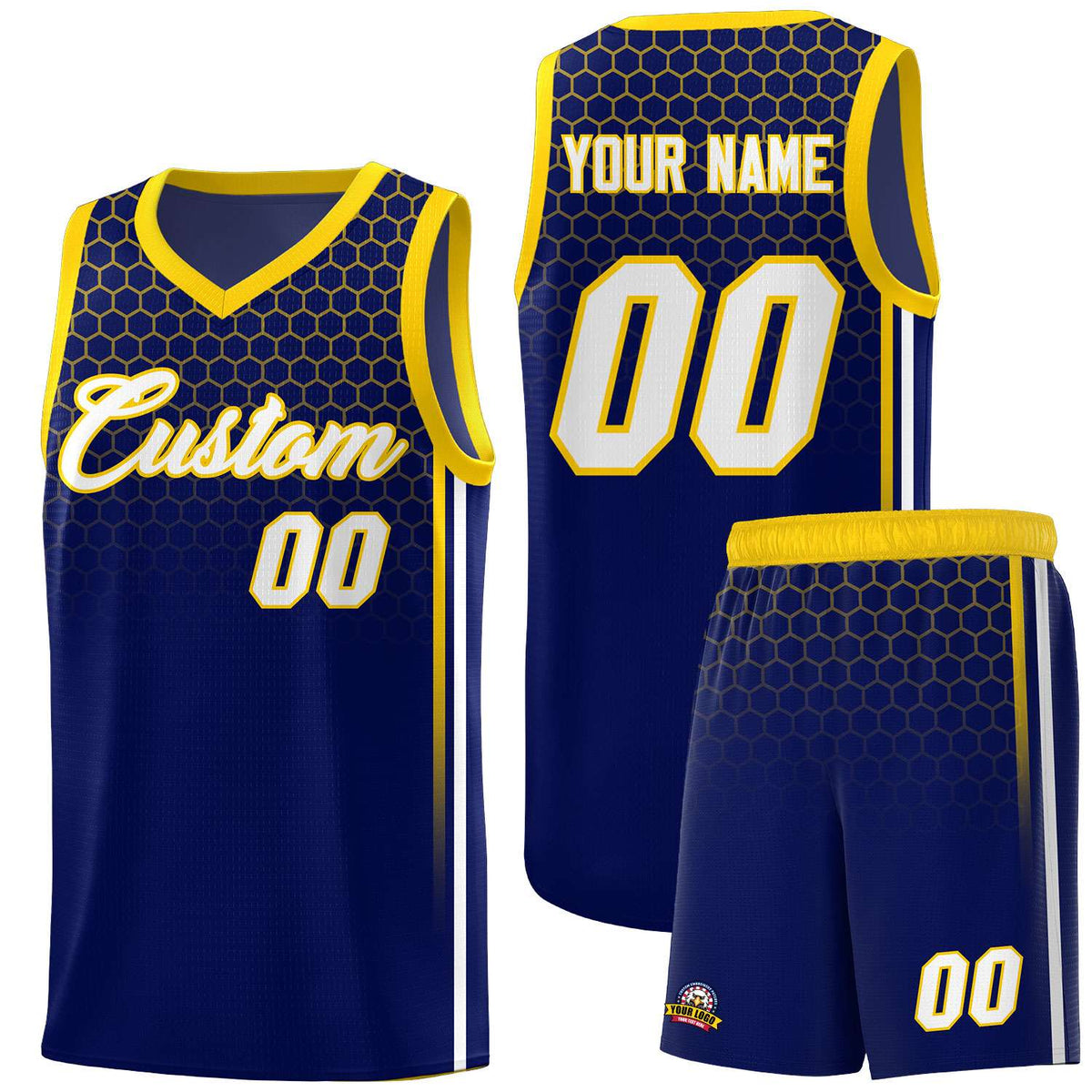 Custom Navy Personalized Honeycomb Pattern Sports Uniform Basketball Jersey