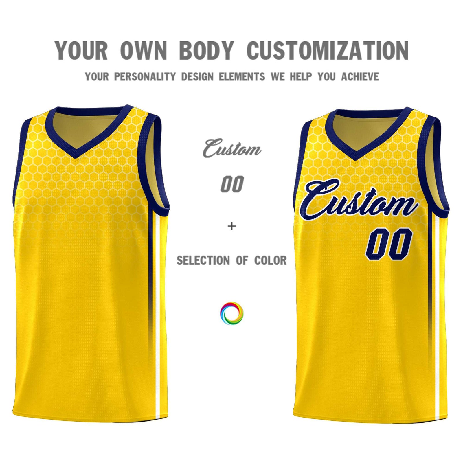 Custom Gold Personalized Honeycomb Pattern Sports Uniform Basketball Jersey