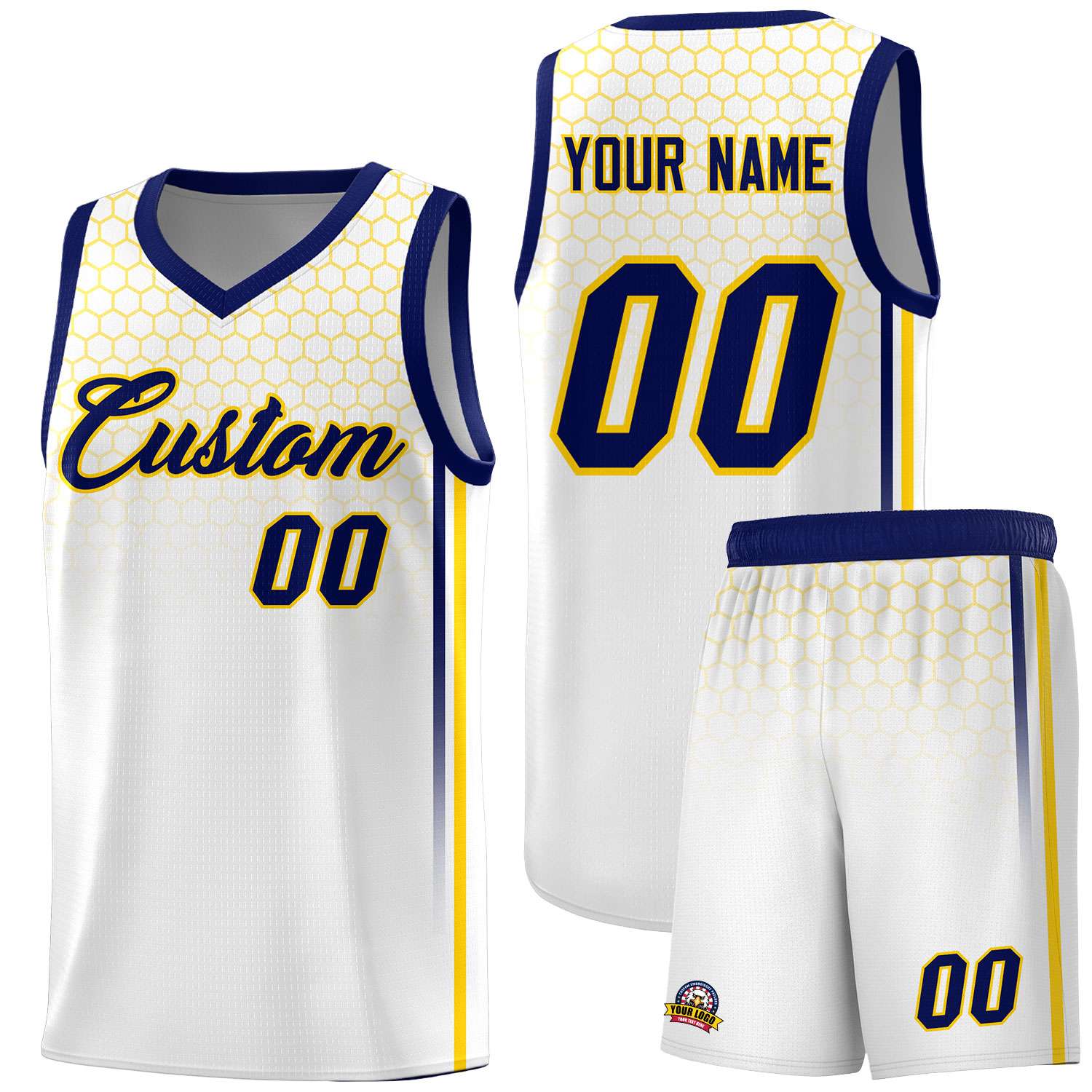 Custom White Personalized Honeycomb Pattern Sports Uniform Basketball Jersey