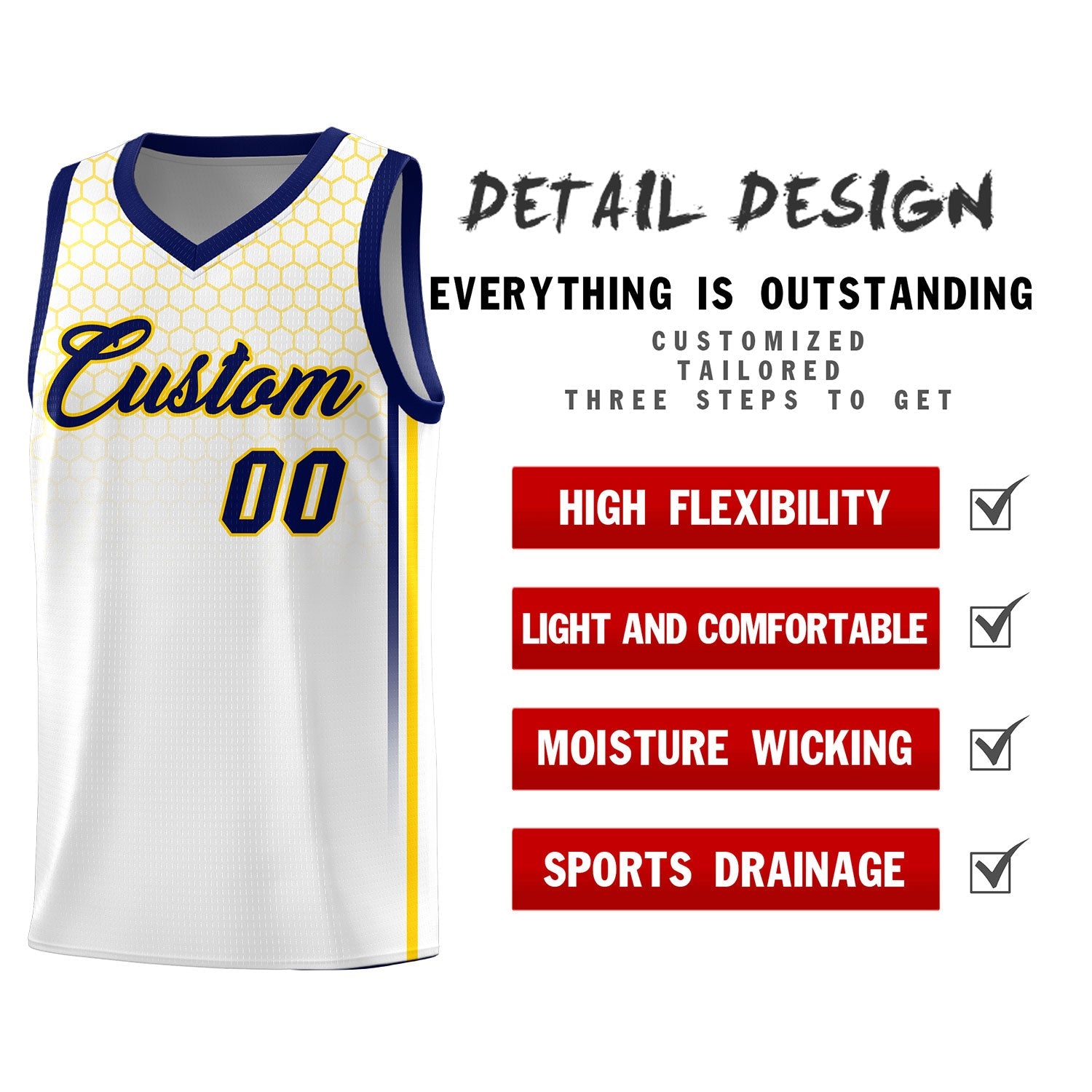 Custom White Personalized Honeycomb Pattern Sports Uniform Basketball Jersey
