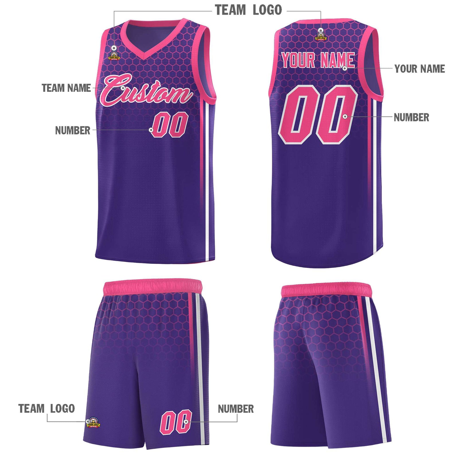 Custom Purple Personalized Honeycomb Pattern Sports Uniform Basketball Jersey