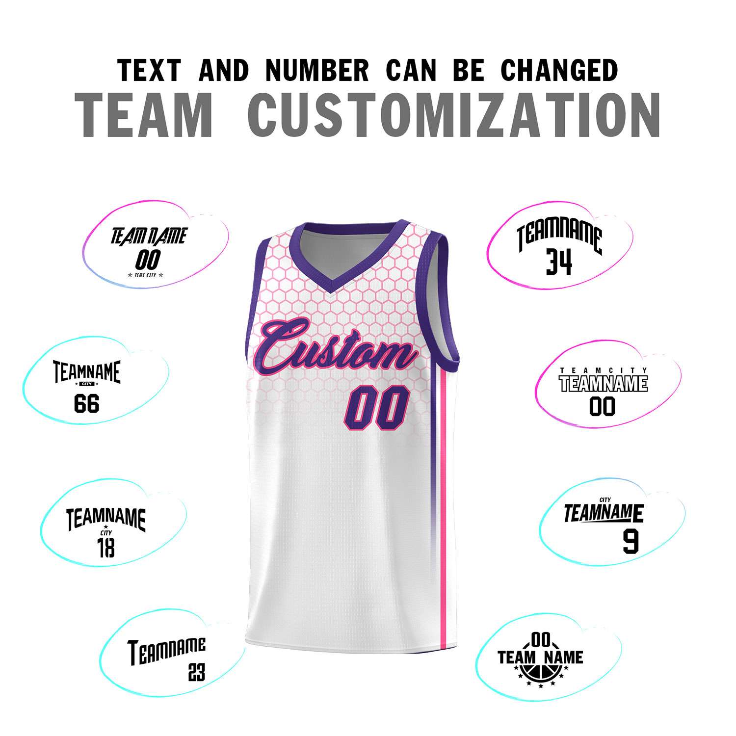 Custom White Personalized Honeycomb Pattern Sports Uniform Basketball Jersey