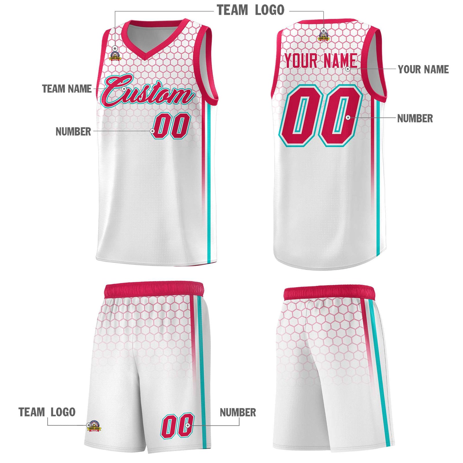 Custom White Personalized Honeycomb Pattern Sports Uniform Basketball Jersey