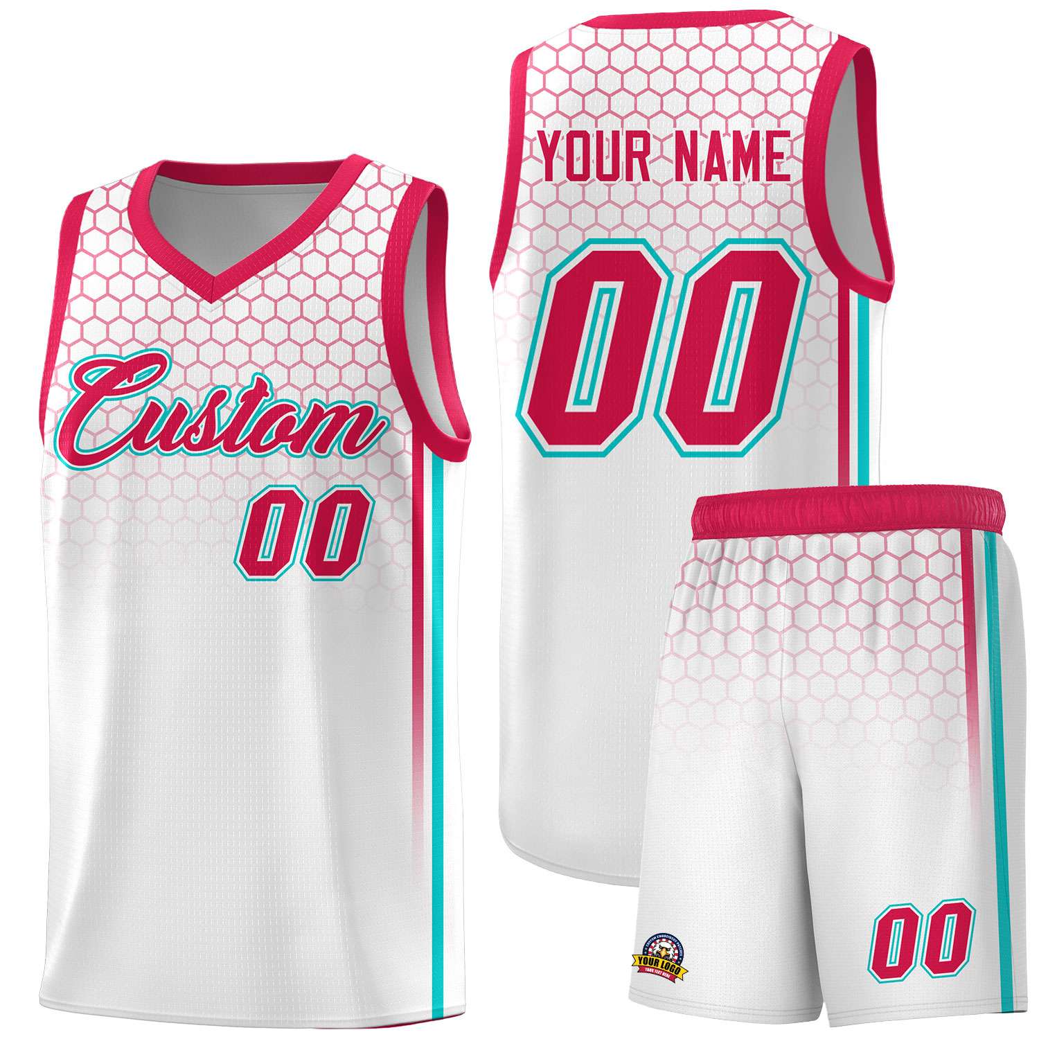 Custom White Personalized Honeycomb Pattern Sports Uniform Basketball Jersey