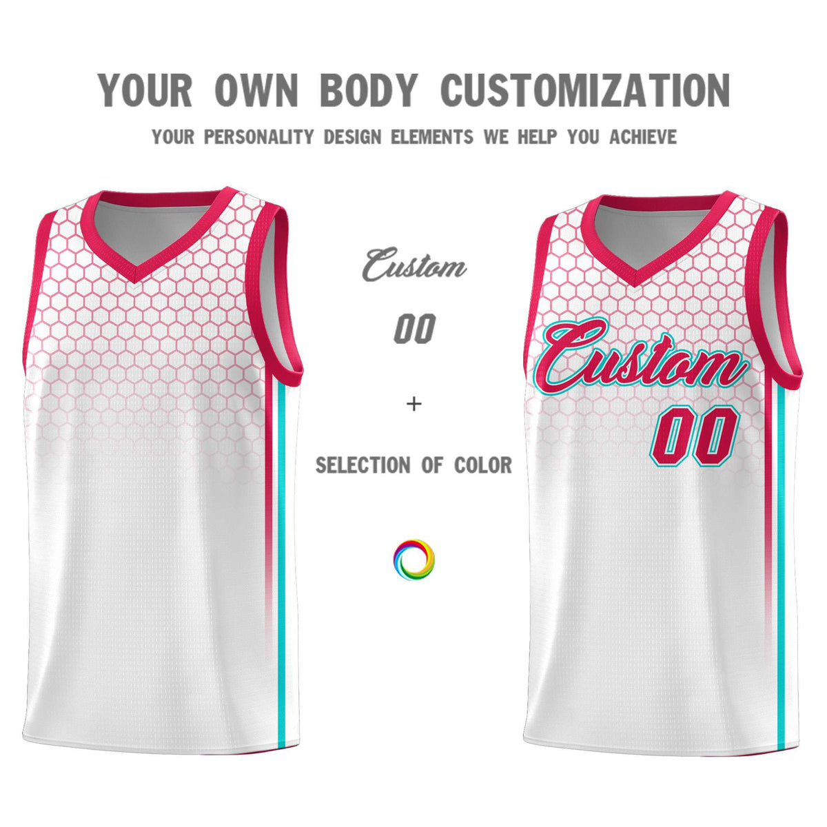 Custom White Personalized Honeycomb Pattern Sports Uniform Basketball Jersey