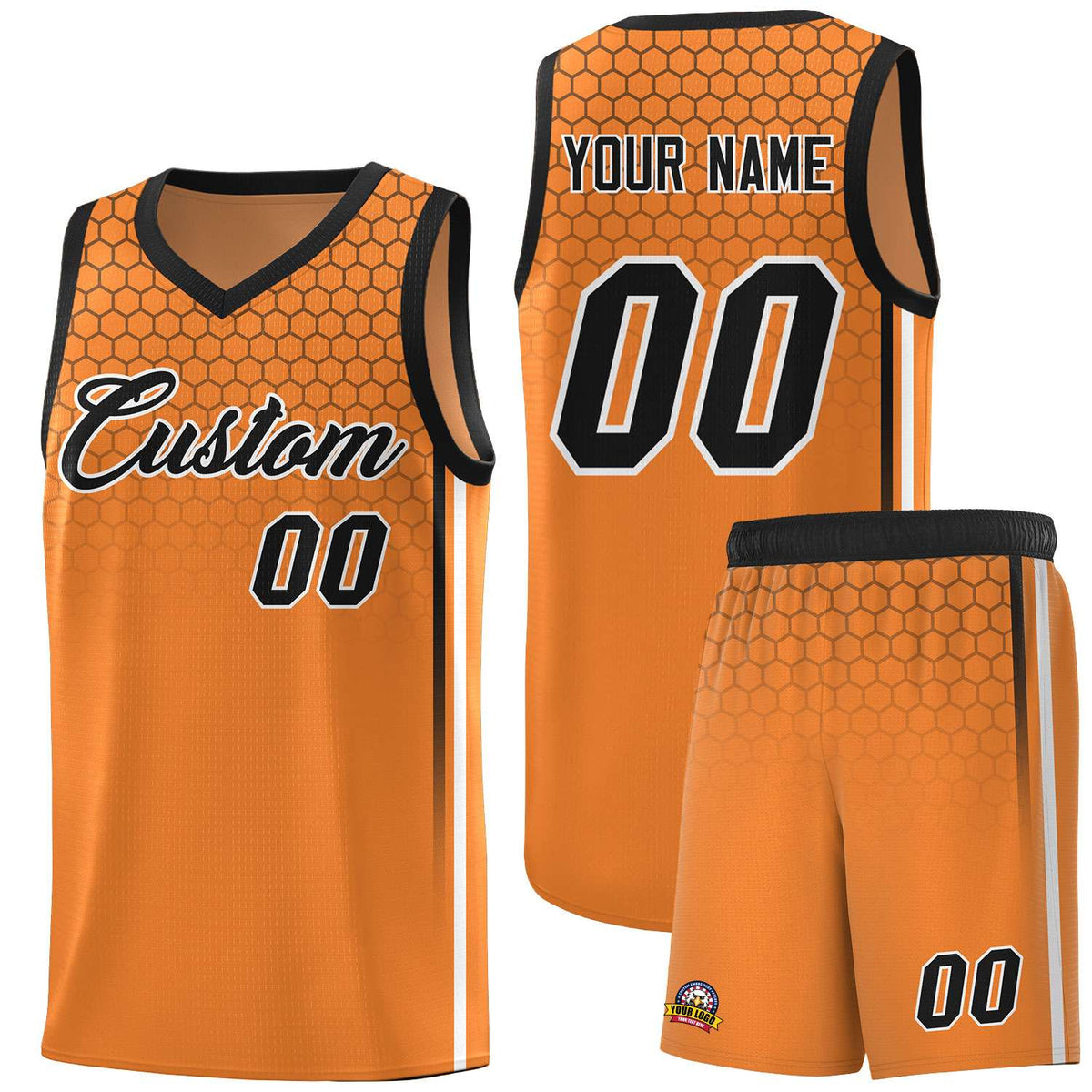 Custom Gold Orange Personalized Honeycomb Pattern Sports Uniform Basketball Jersey