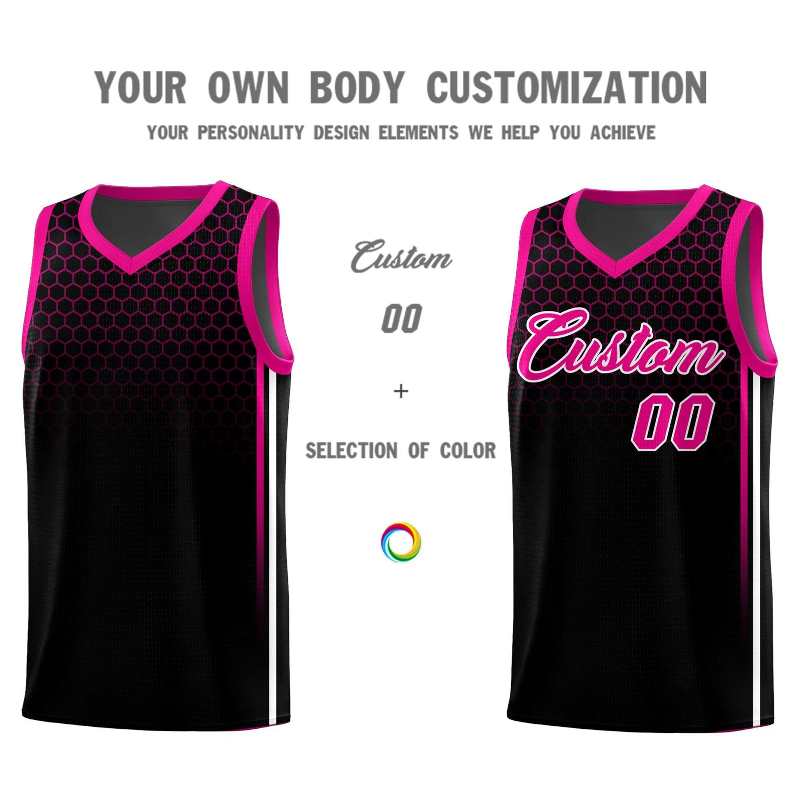 Custom Black Personalized Honeycomb Pattern Sports Uniform Basketball Jersey