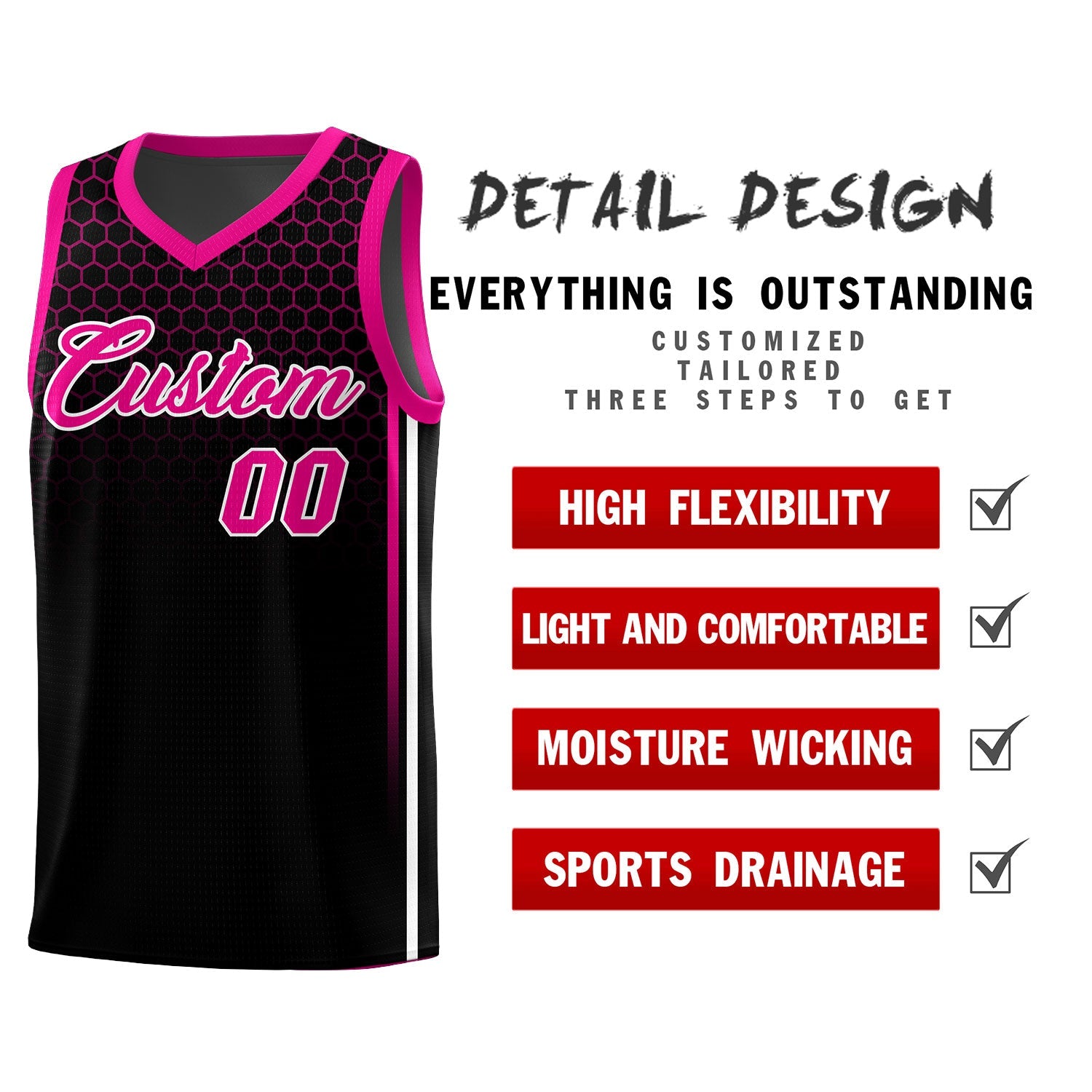 Custom Black Personalized Honeycomb Pattern Sports Uniform Basketball Jersey