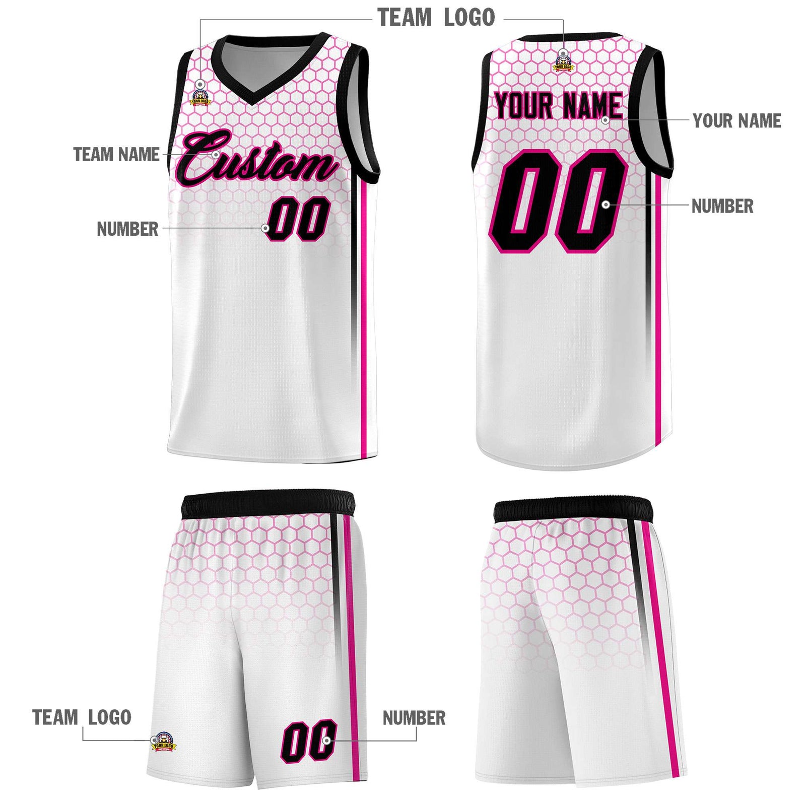 Custom White Personalized Honeycomb Pattern Sports Uniform Basketball Jersey