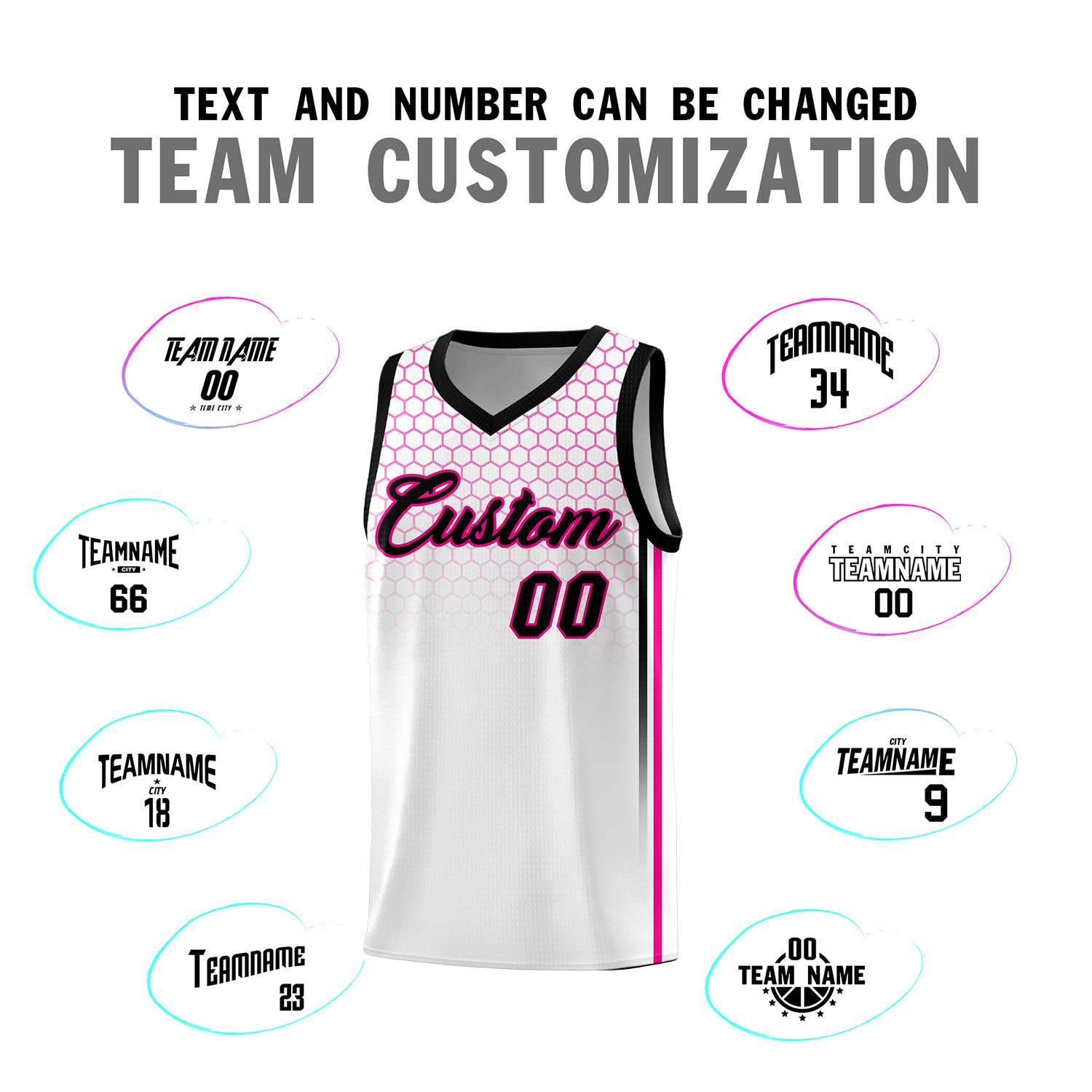 Custom White Personalized Honeycomb Pattern Sports Uniform Basketball Jersey