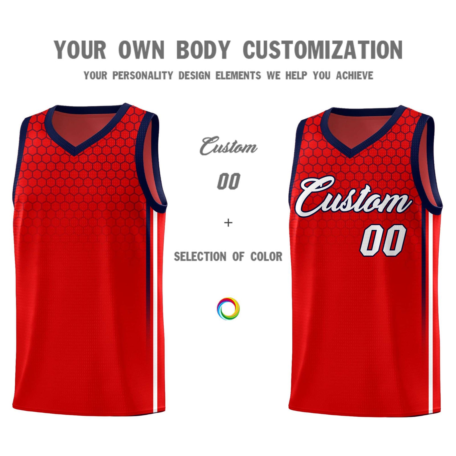 Custom Red Personalized Honeycomb Pattern Sports Uniform Basketball Jersey
