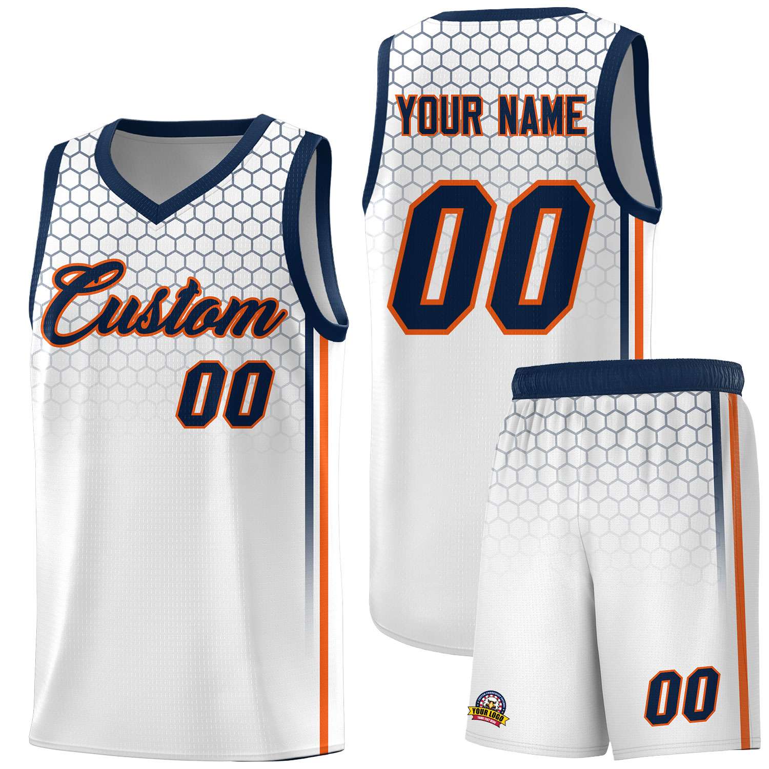 Custom White Personalized Honeycomb Pattern Sports Uniform Basketball Jersey