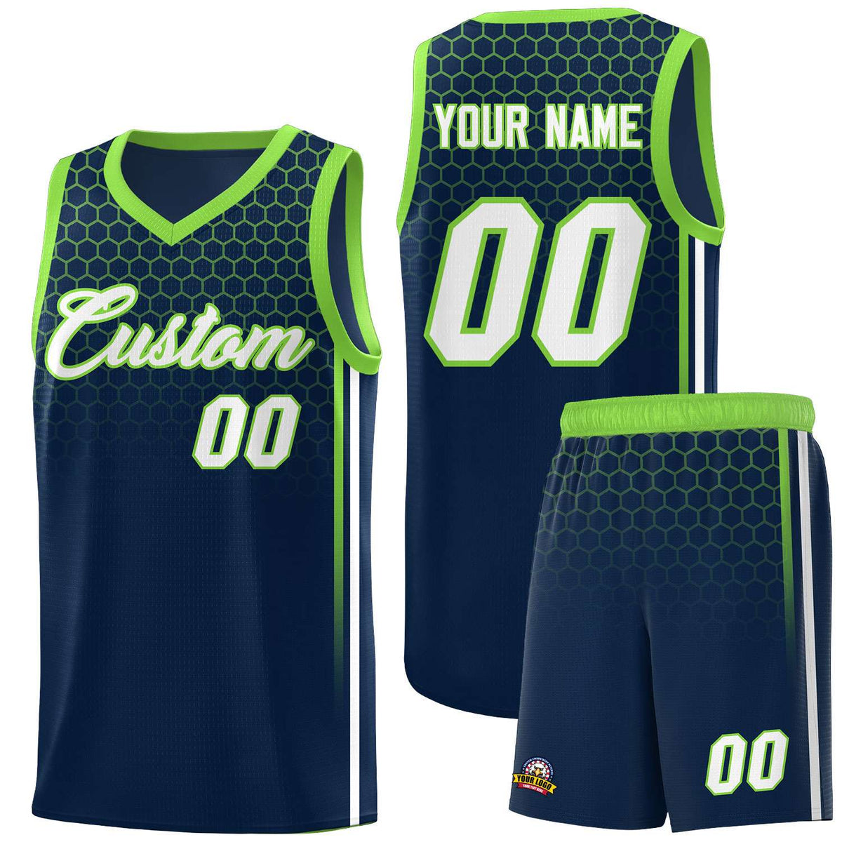 Custom Navy Personalized Honeycomb Pattern Sports Uniform Basketball Jersey