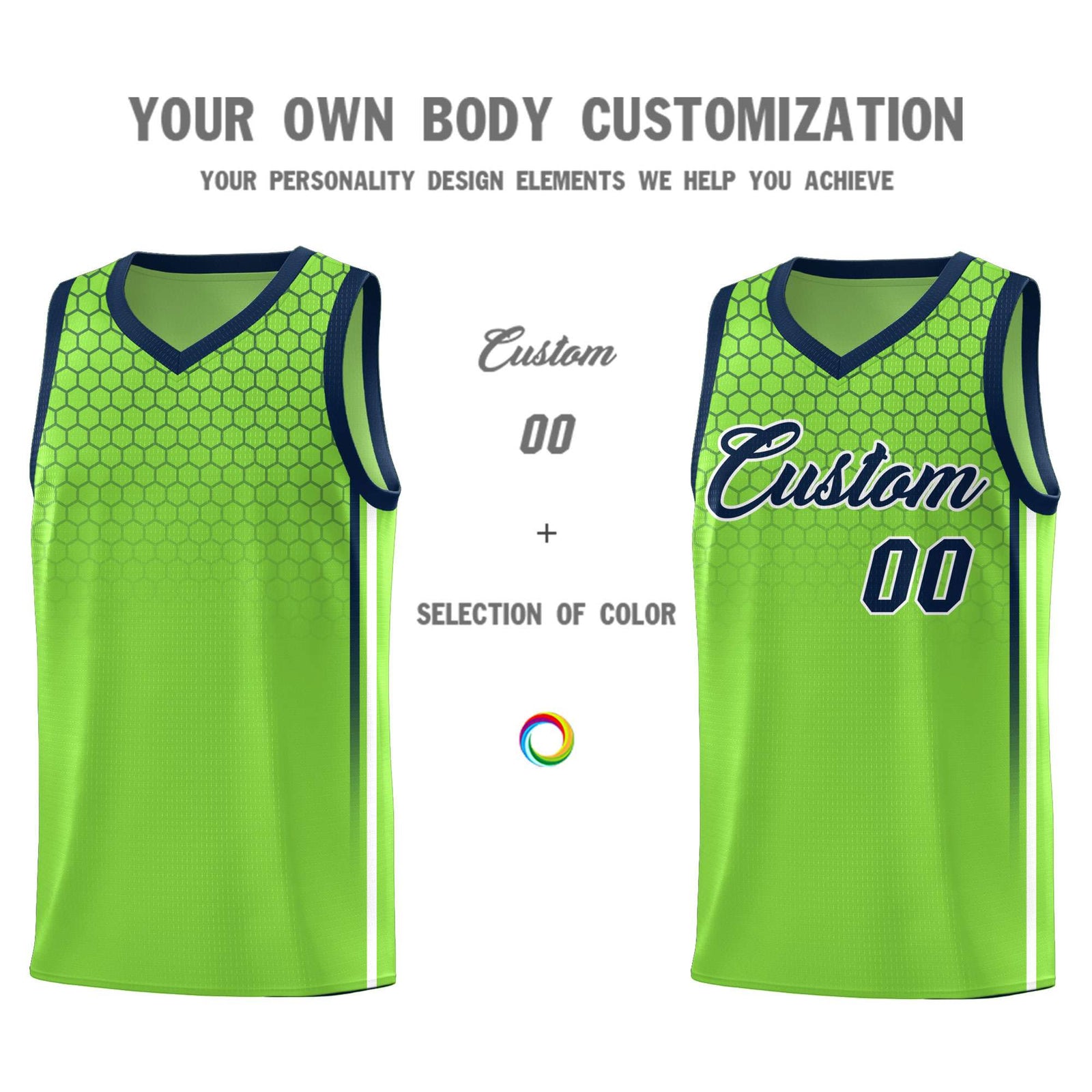 Custom Green Personalized Honeycomb Pattern Sports Uniform Basketball Jersey