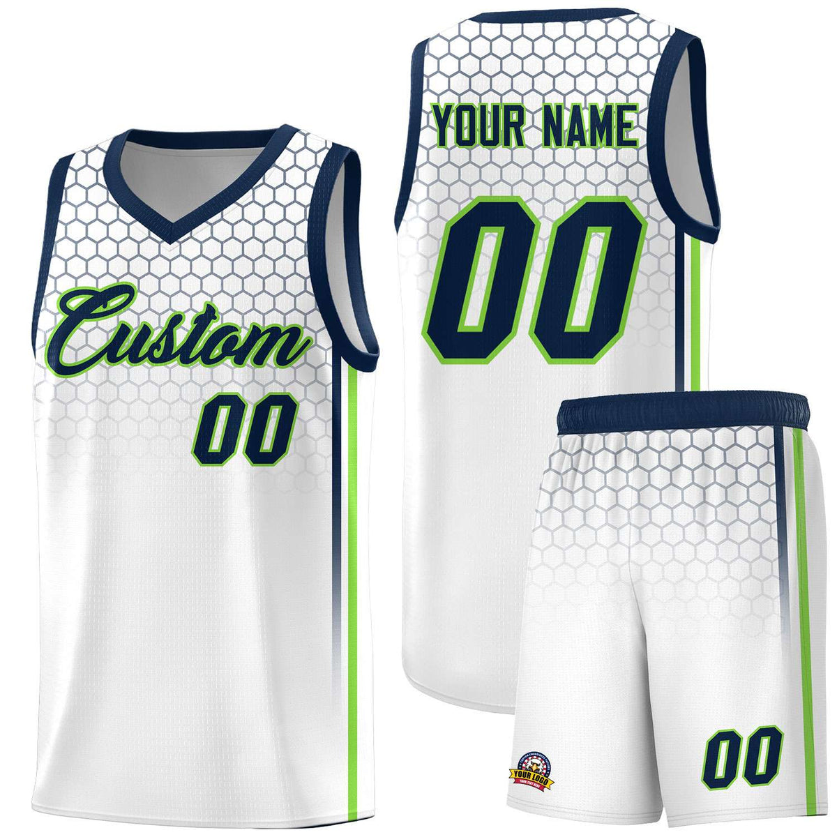 Custom White Personalized Honeycomb Pattern Sports Uniform Basketball Jersey