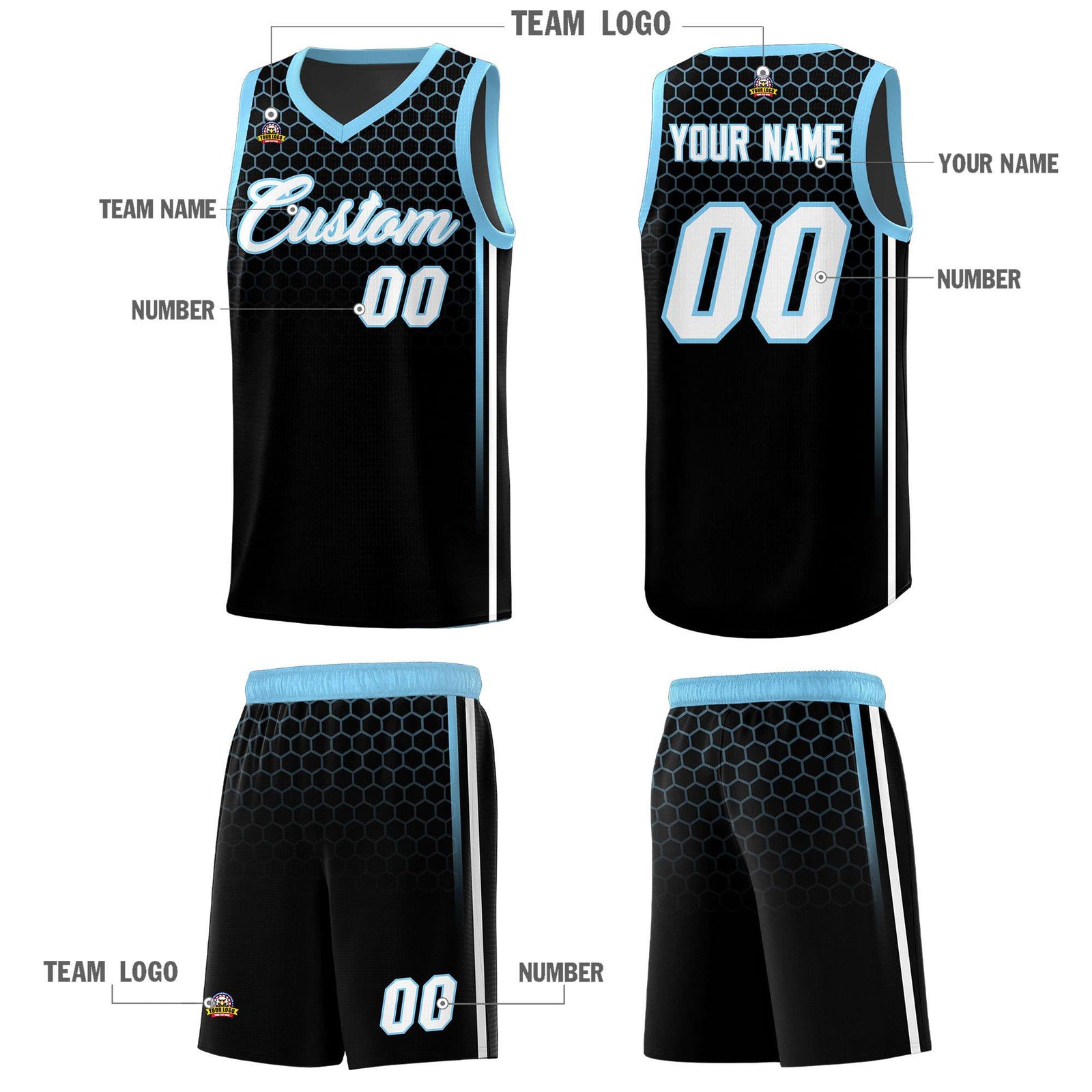 Custom Black Personalized Honeycomb Pattern Sports Uniform Basketball Jersey