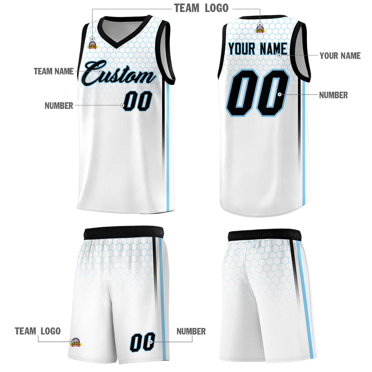 Custom White Personalized Honeycomb Pattern Sports Uniform Basketball Jersey