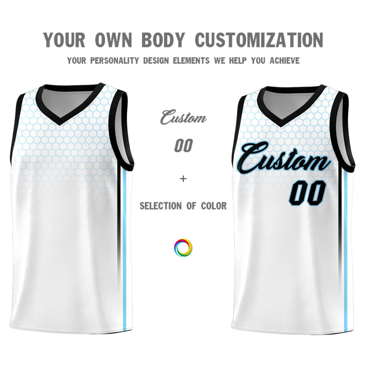Custom White Personalized Honeycomb Pattern Sports Uniform Basketball Jersey