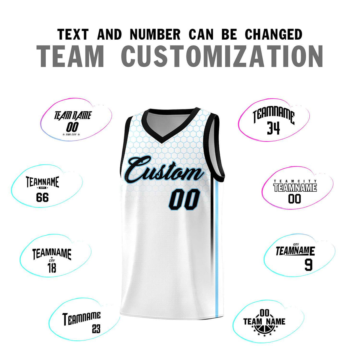 Custom White Personalized Honeycomb Pattern Sports Uniform Basketball Jersey