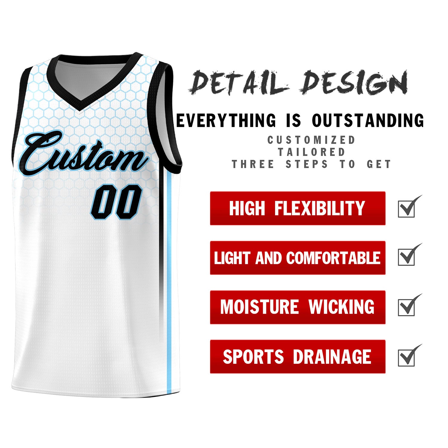 Custom White Personalized Honeycomb Pattern Sports Uniform Basketball Jersey