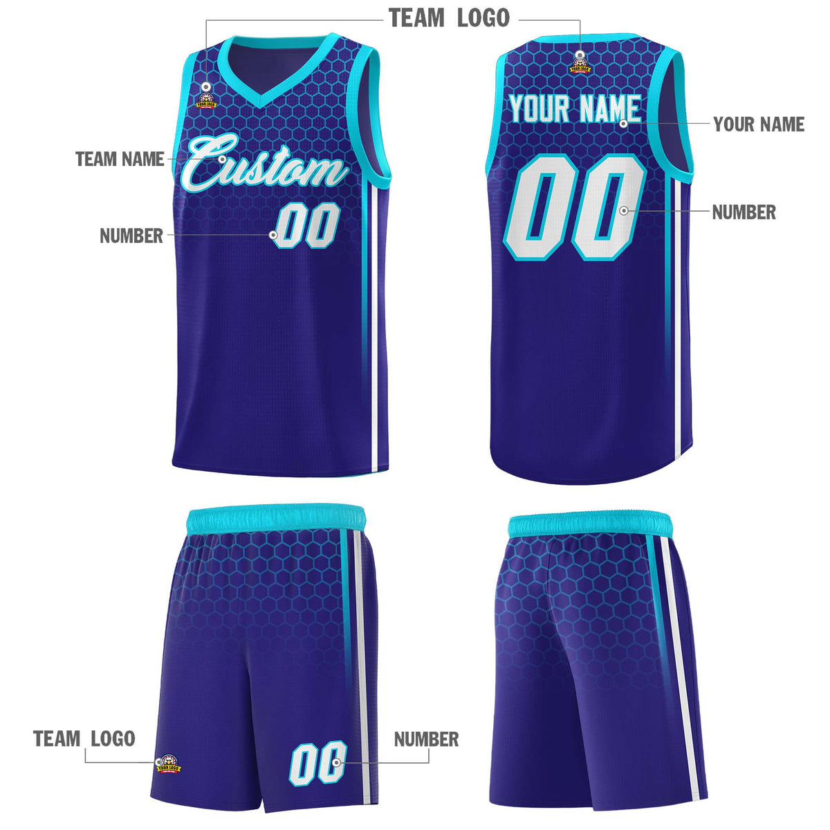 Custom Royal Personalized Honeycomb Pattern Sports Uniform Basketball Jersey