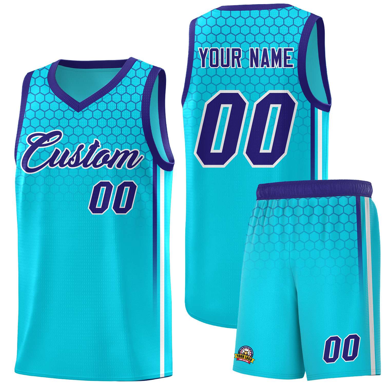 Custom Powder Blue Personalized Honeycomb Pattern Sports Uniform Basketball Jersey