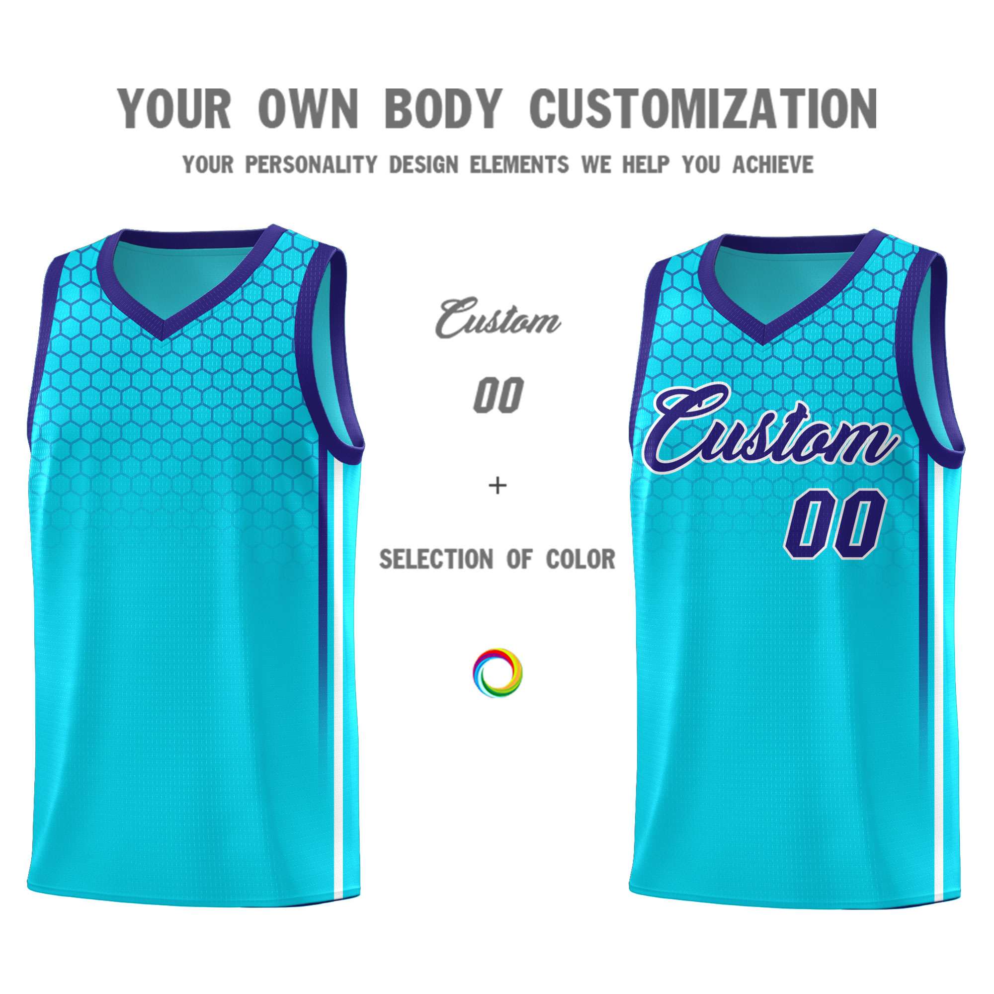 Custom Powder Blue Personalized Honeycomb Pattern Sports Uniform Basketball Jersey