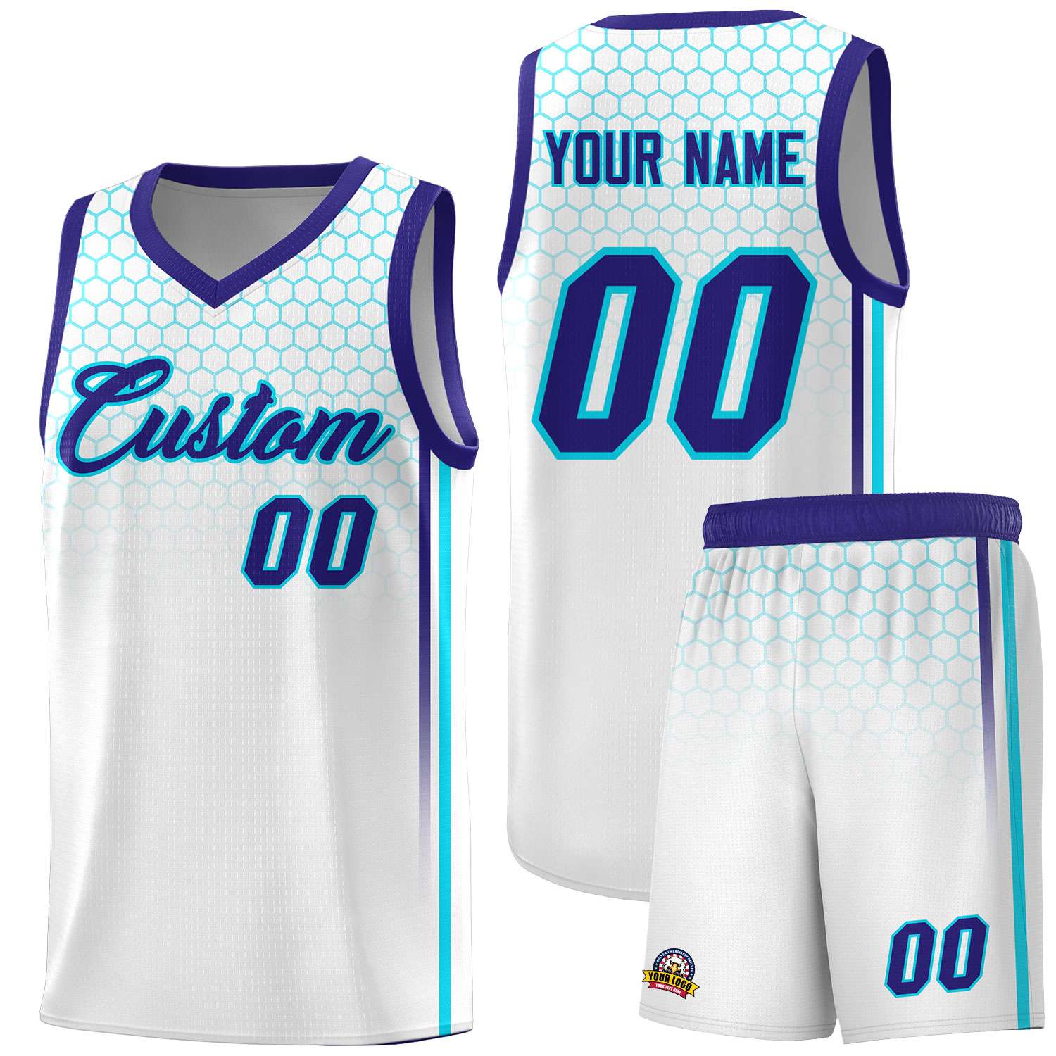 Custom White Personalized Honeycomb Pattern Sports Uniform Basketball Jersey