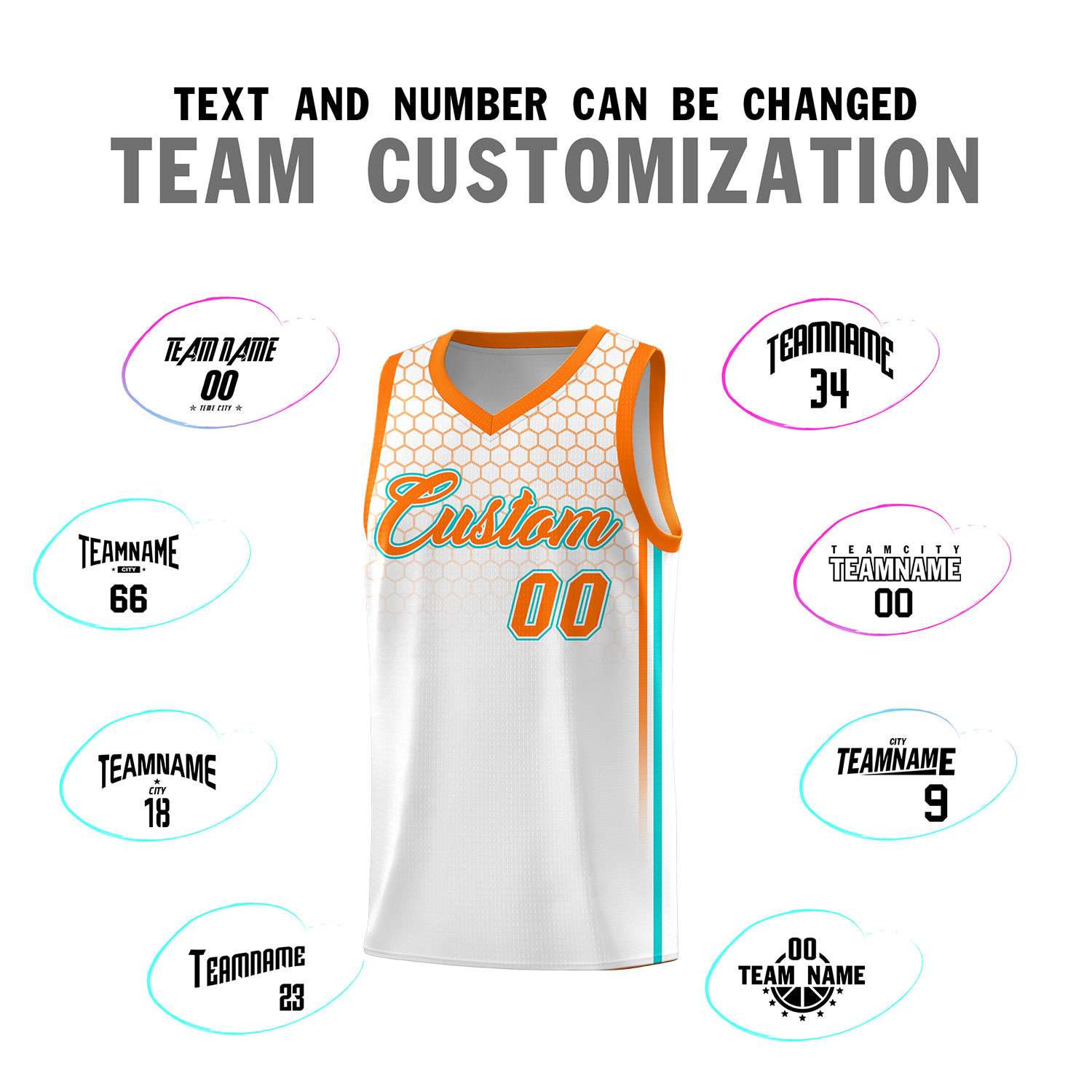 Custom White Personalized Honeycomb Pattern Sports Uniform Basketball Jersey