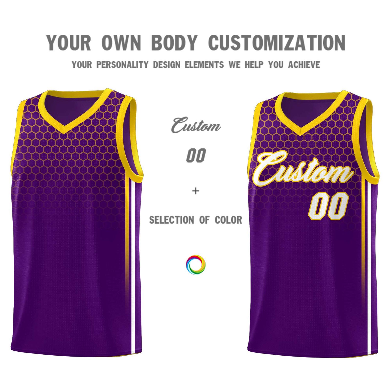 Custom Purple Personalized Honeycomb Pattern Sports Uniform Basketball Jersey