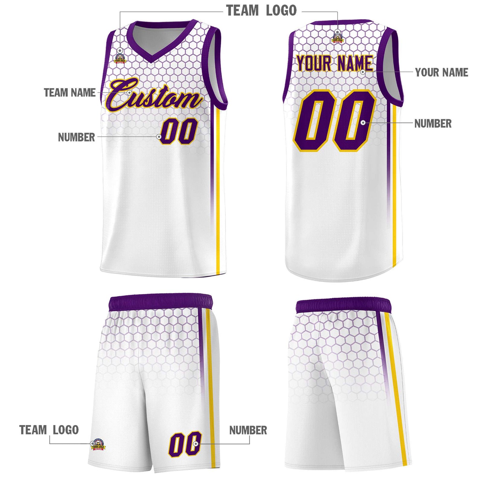 Custom White Personalized Honeycomb Pattern Sports Uniform Basketball Jersey