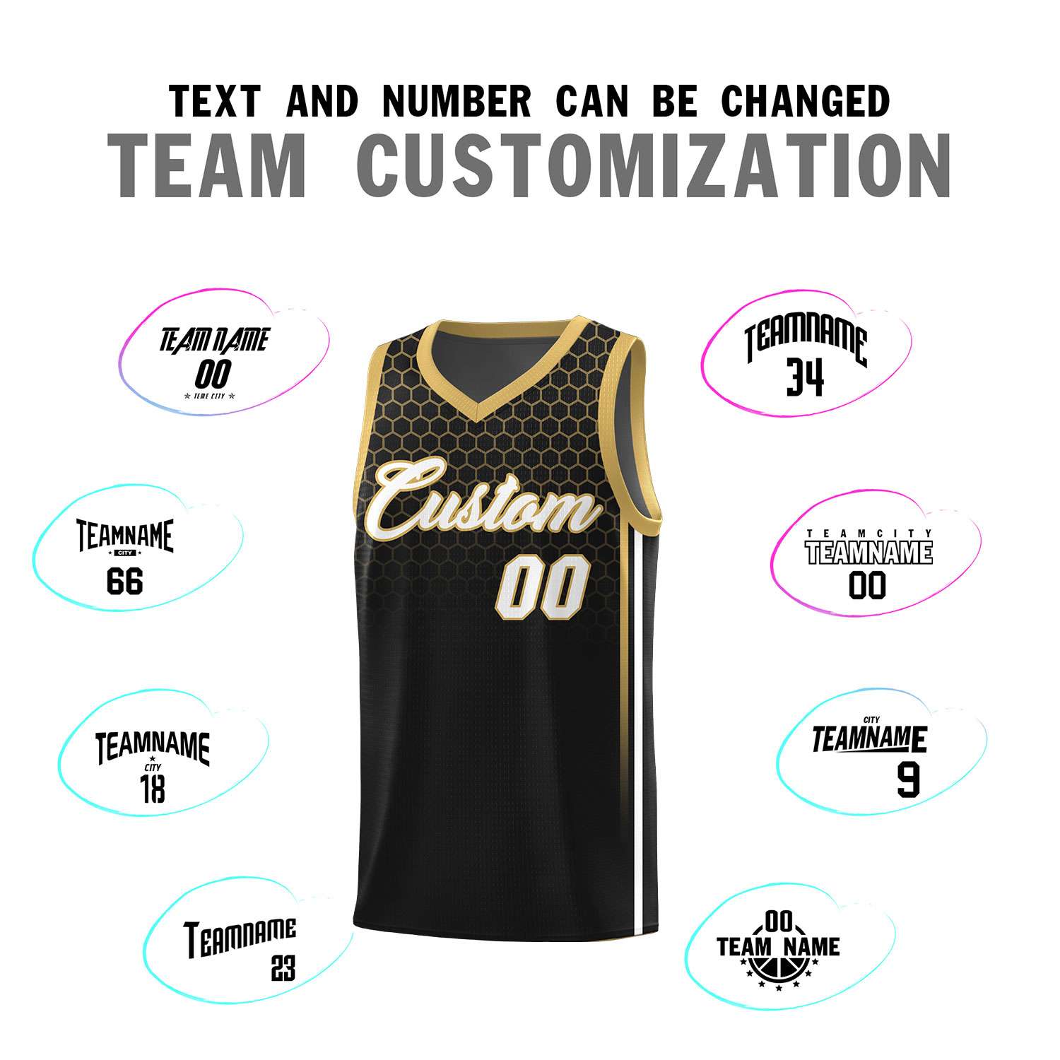 Custom Black Personalized Honeycomb Pattern Sports Uniform Basketball Jersey