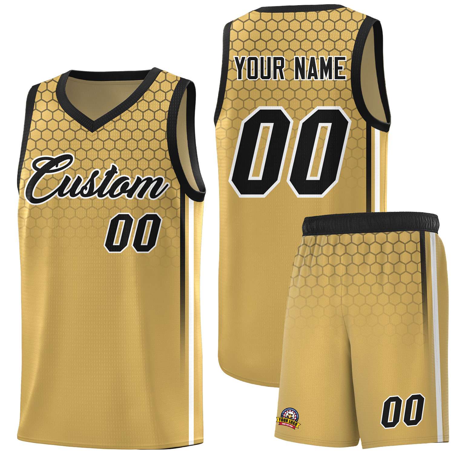 Custom Old Gold Personalized Honeycomb Pattern Sports Uniform Basketball Jersey