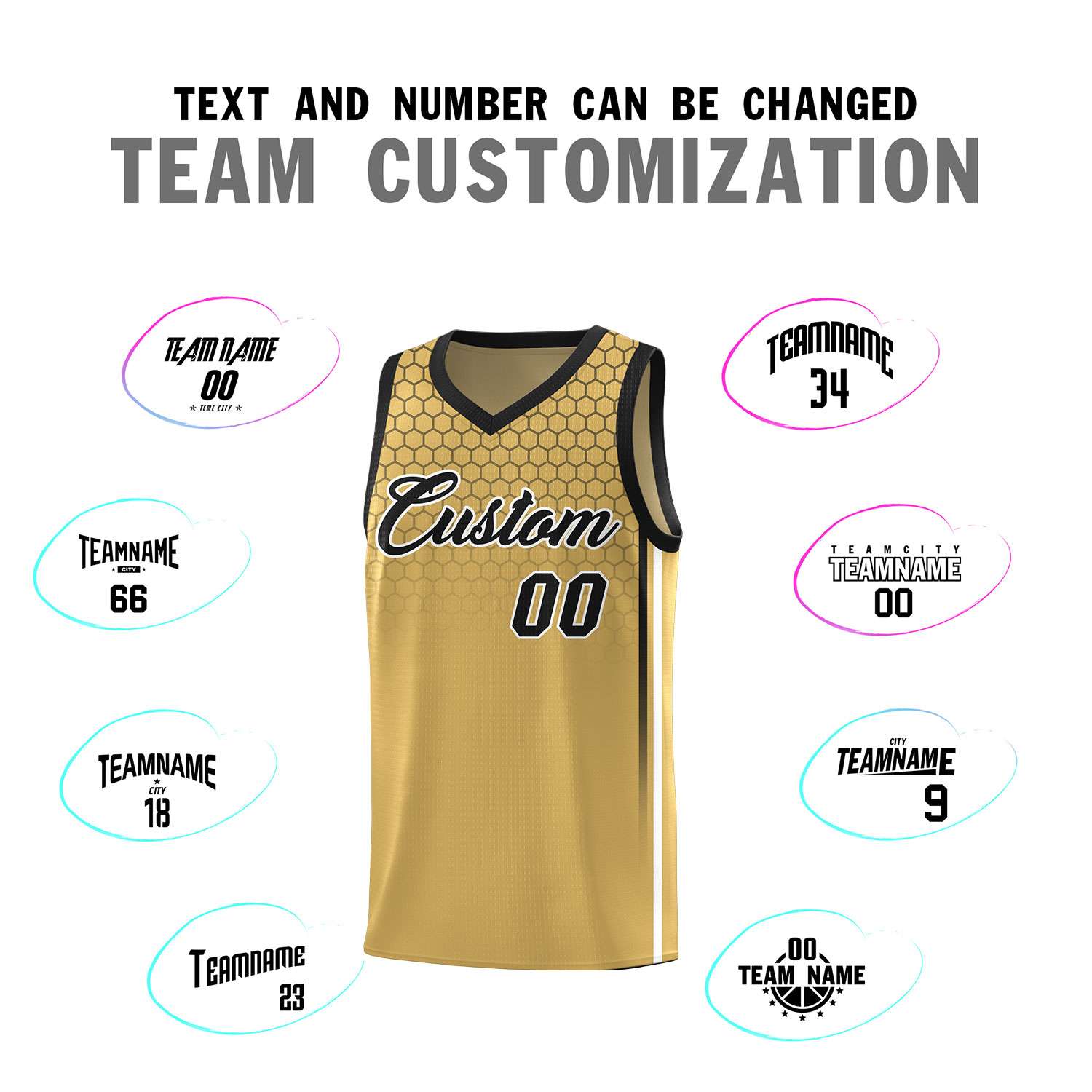 Custom Old Gold Personalized Honeycomb Pattern Sports Uniform Basketball Jersey