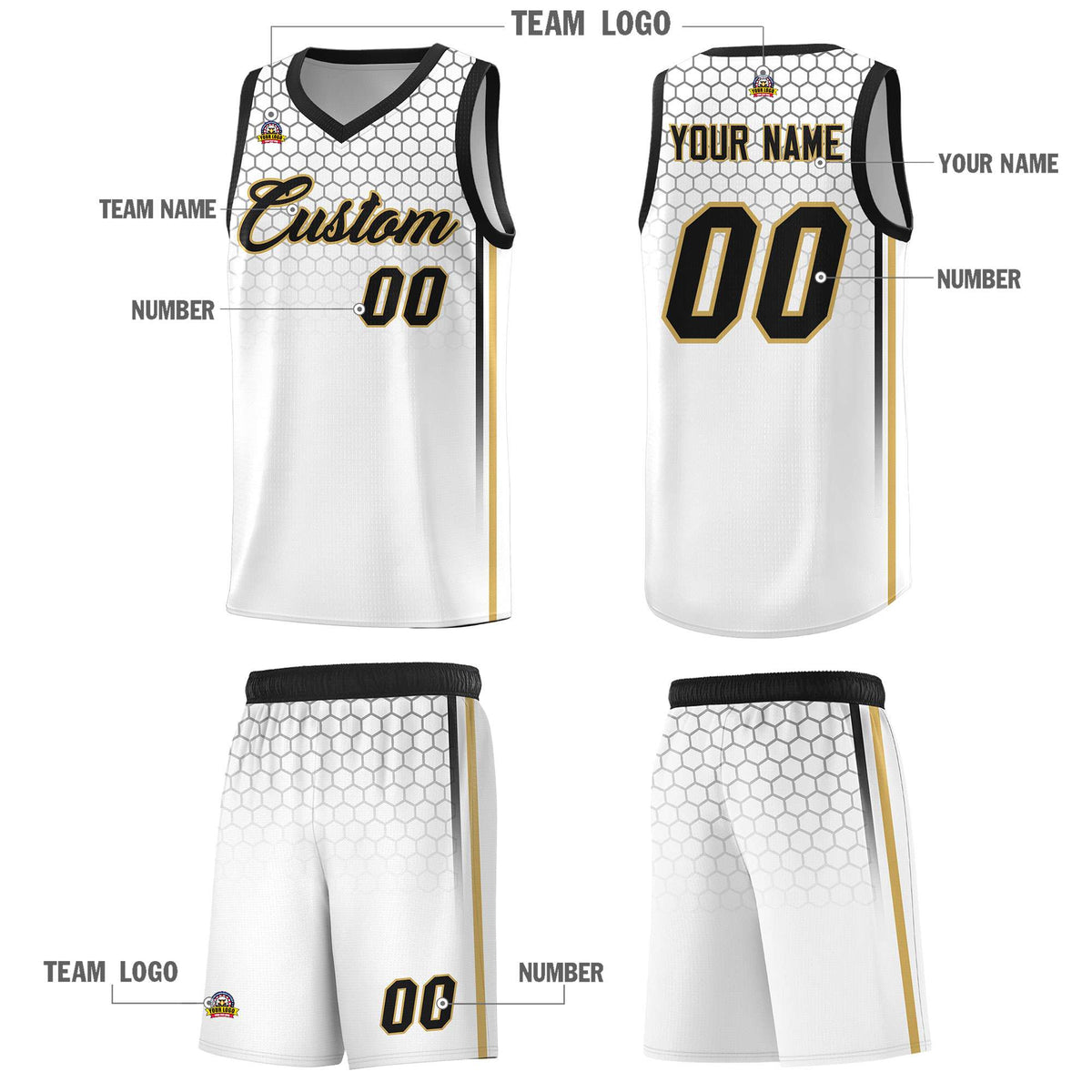 Custom White Personalized Honeycomb Pattern Sports Uniform Basketball Jersey