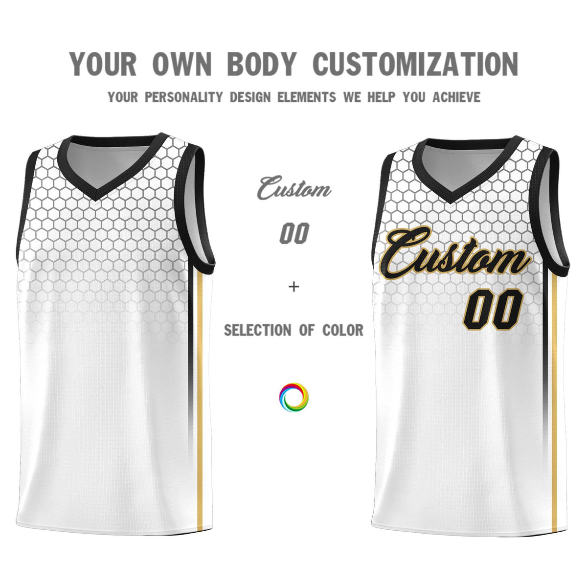 Custom White Personalized Honeycomb Pattern Sports Uniform Basketball Jersey