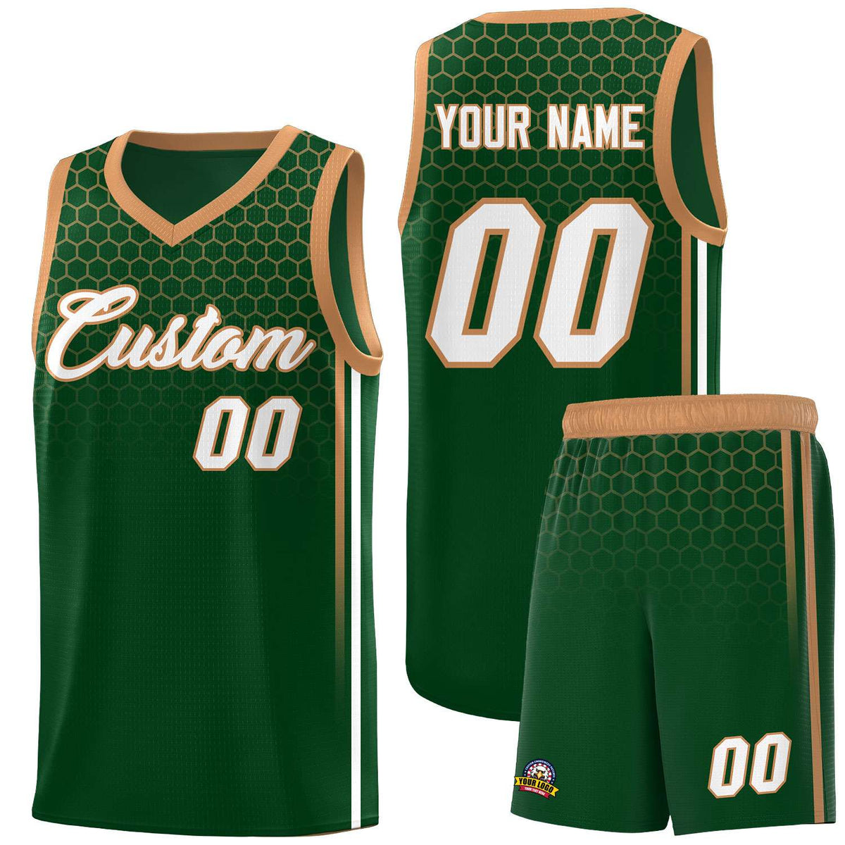 Custom Green Personalized Honeycomb Pattern Sports Uniform Basketball Jersey