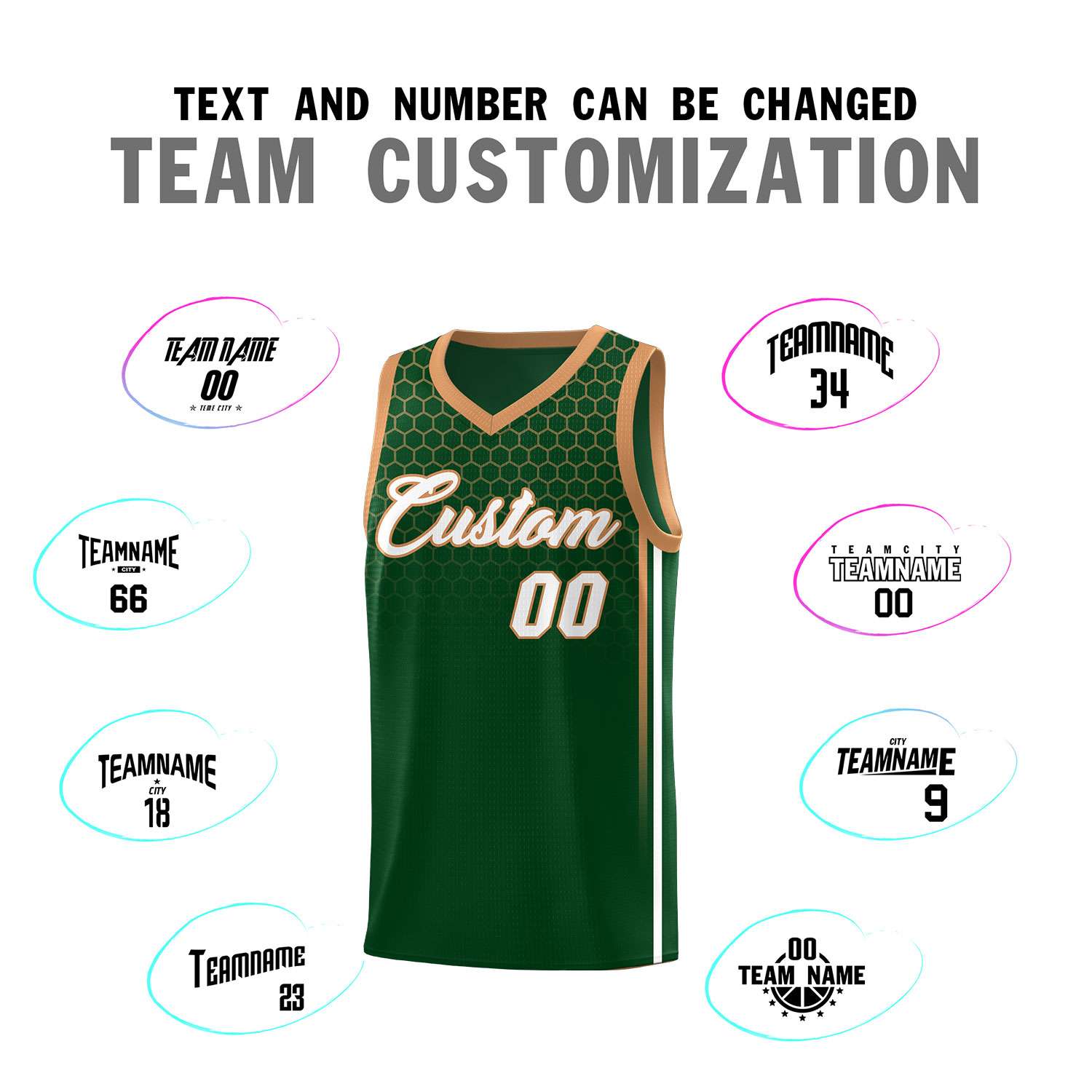 Custom Green Personalized Honeycomb Pattern Sports Uniform Basketball Jersey