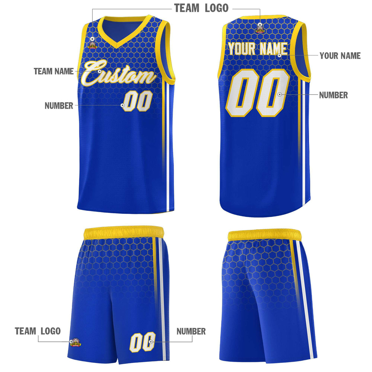 Custom Royal Personalized Honeycomb Pattern Sports Uniform Basketball Jersey