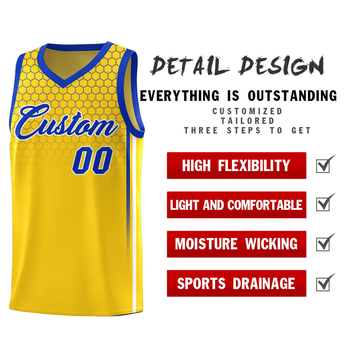 Custom Gold Personalized Honeycomb Pattern Sports Uniform Basketball Jersey
