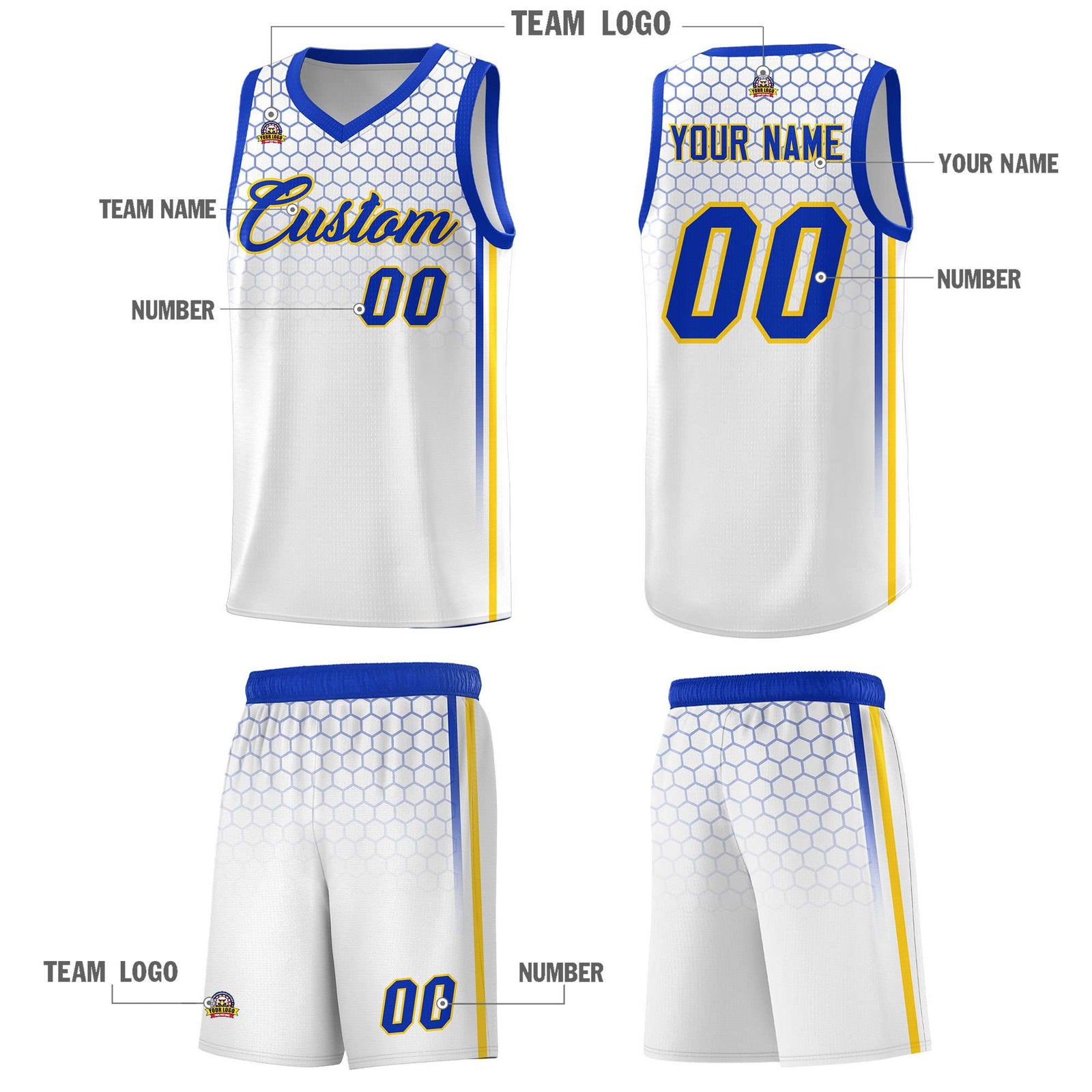 Custom White Personalized Honeycomb Pattern Sports Uniform Basketball Jersey