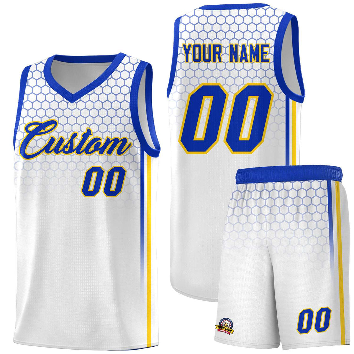 Custom White Personalized Honeycomb Pattern Sports Uniform Basketball Jersey