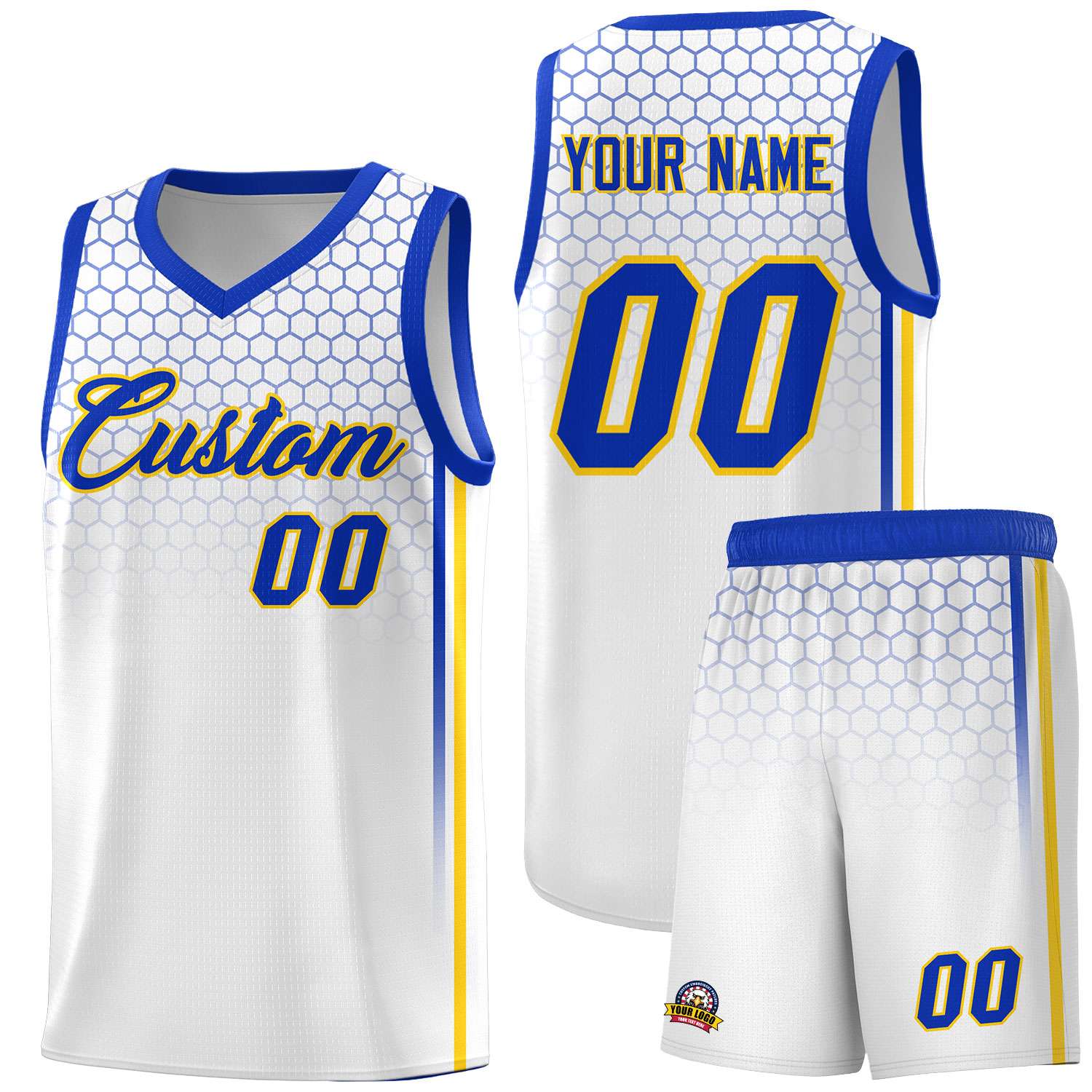 Custom White Personalized Honeycomb Pattern Sports Uniform Basketball Jersey