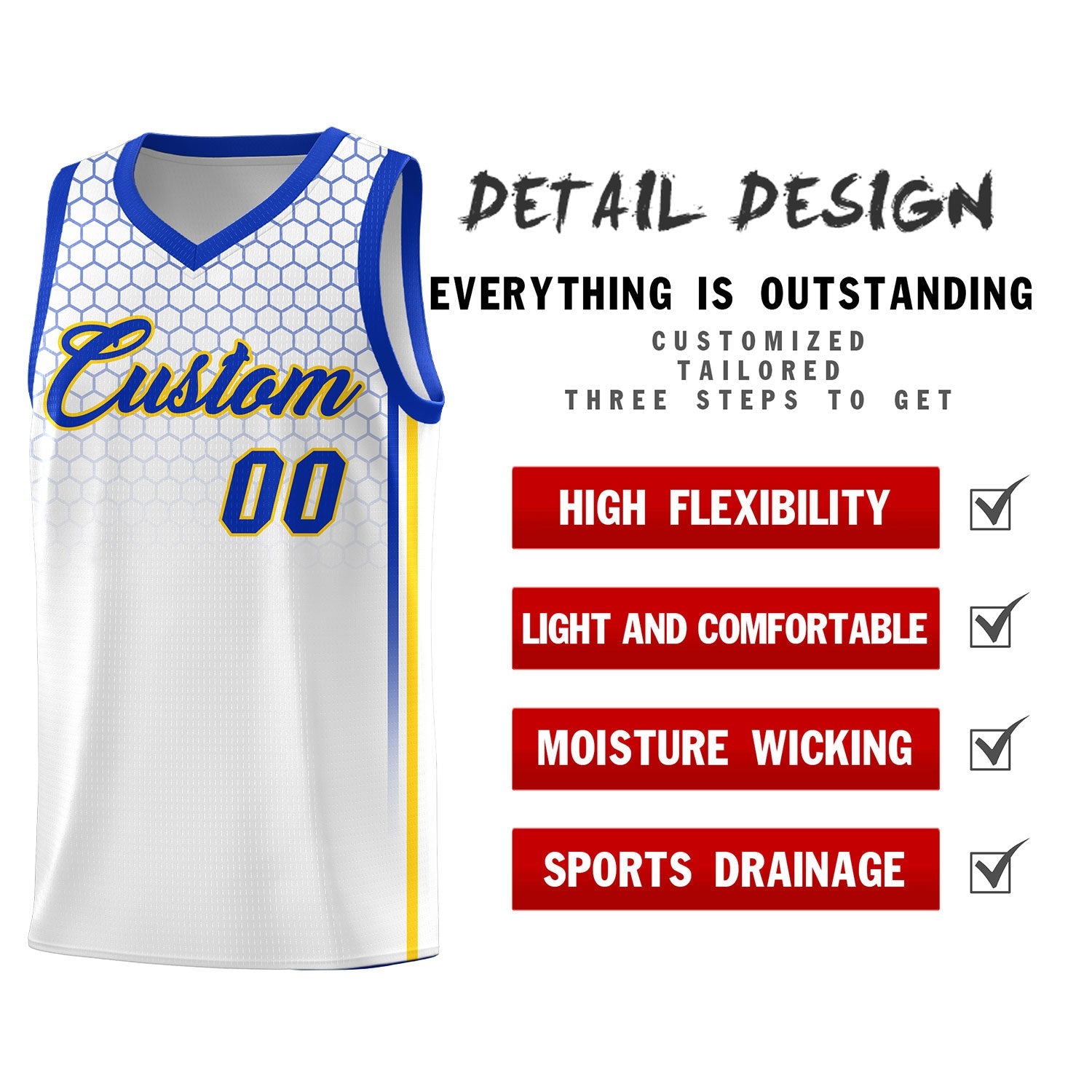 Custom White Personalized Honeycomb Pattern Sports Uniform Basketball Jersey