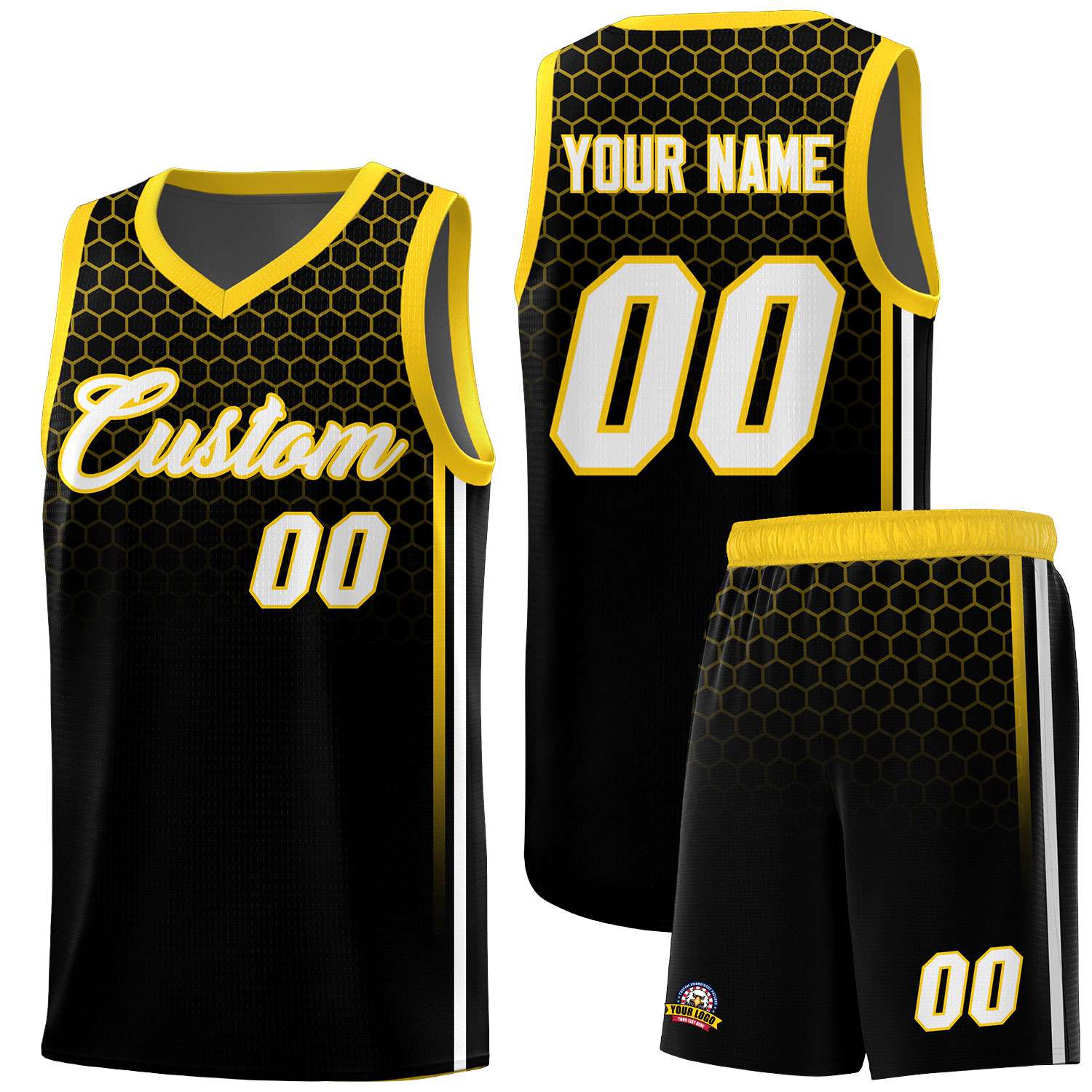 Custom Black Personalized Honeycomb Pattern Sports Uniform Basketball Jersey