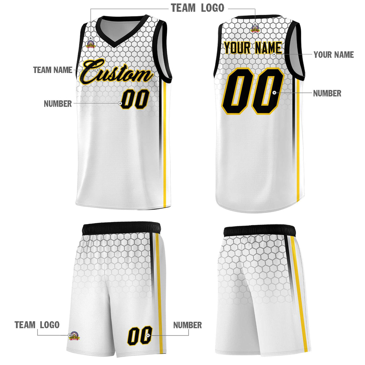 Custom White Personalized Honeycomb Pattern Sports Uniform Basketball Jersey